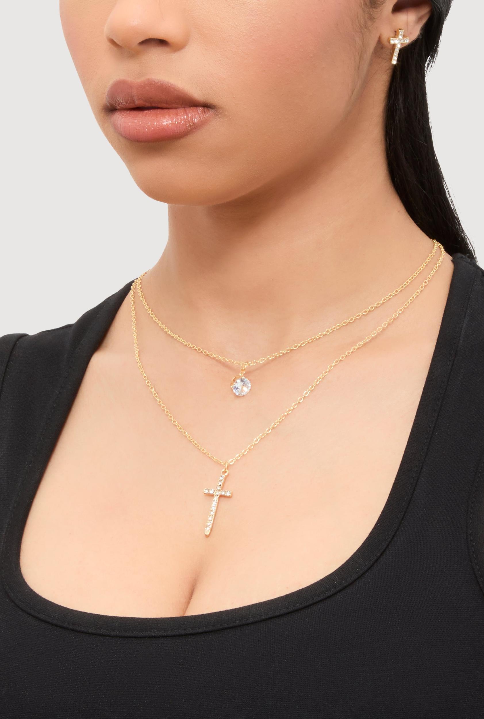 Cubic Zirconia Bear Charm Necklace with Stud Earrings Female Product Image