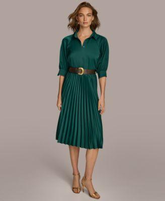 Donna Karan New York Womens Belted Pleat-Skirt A-Line Dress Product Image