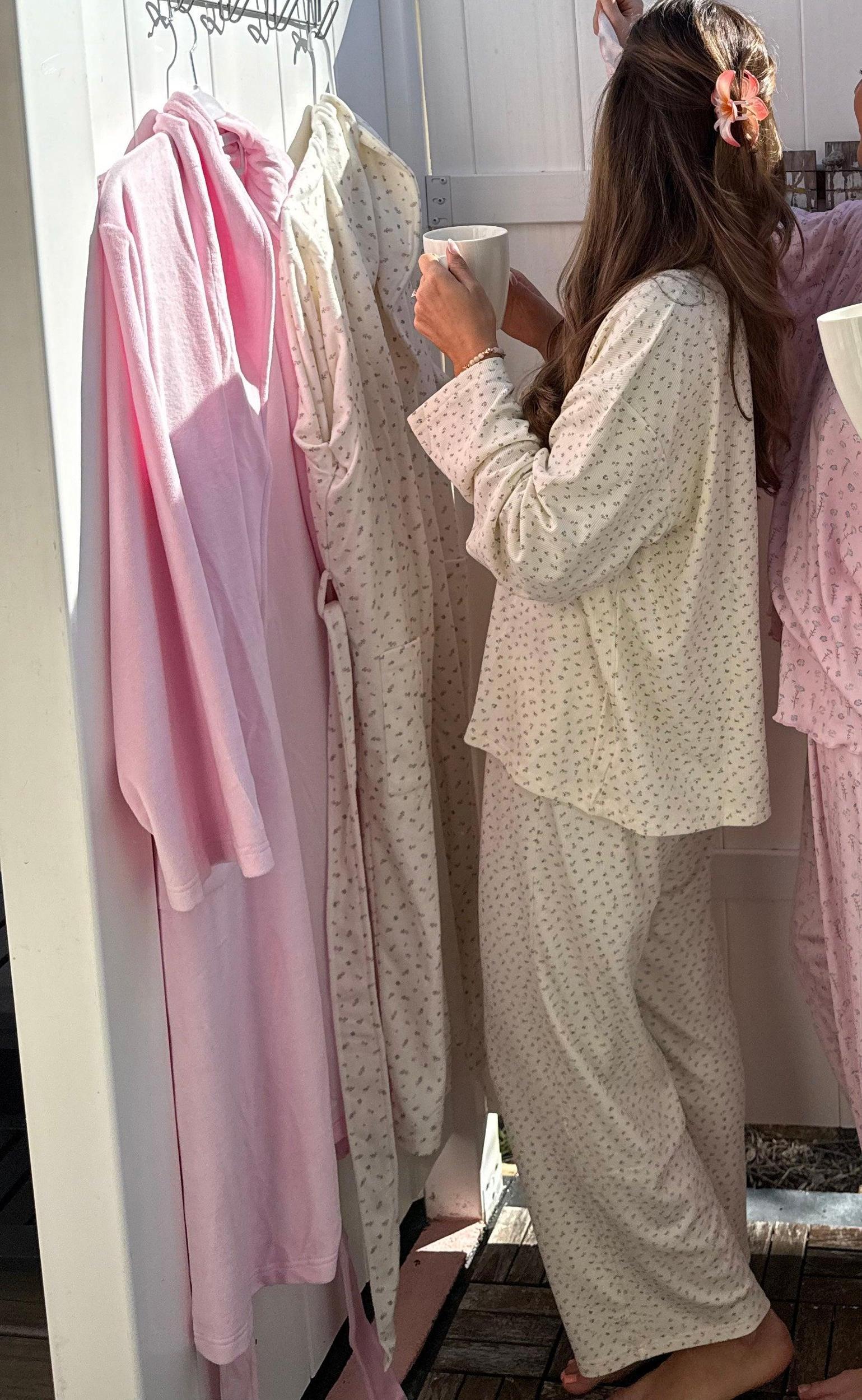 Pale Floral Long Sleeve Pajama Top Product Image