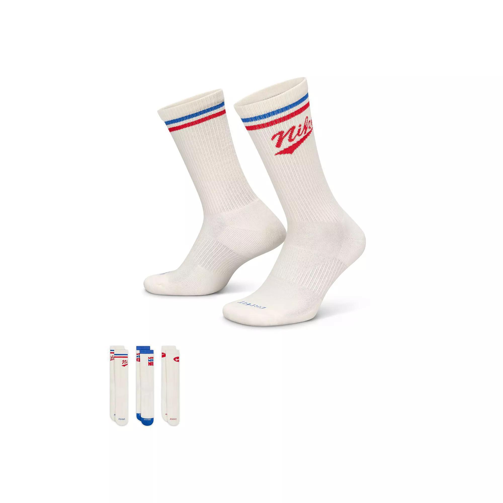 Women's Nike Everyday Plus 3-Pack Crew Socks, Size: Medium, Blue Product Image