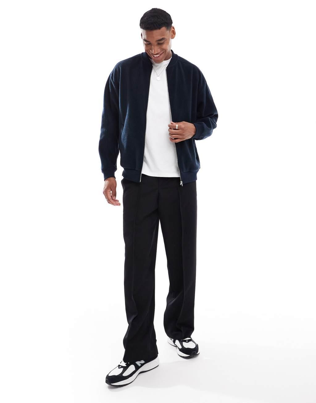 ASOS DESIGN zip through fleece shacket in navy Product Image