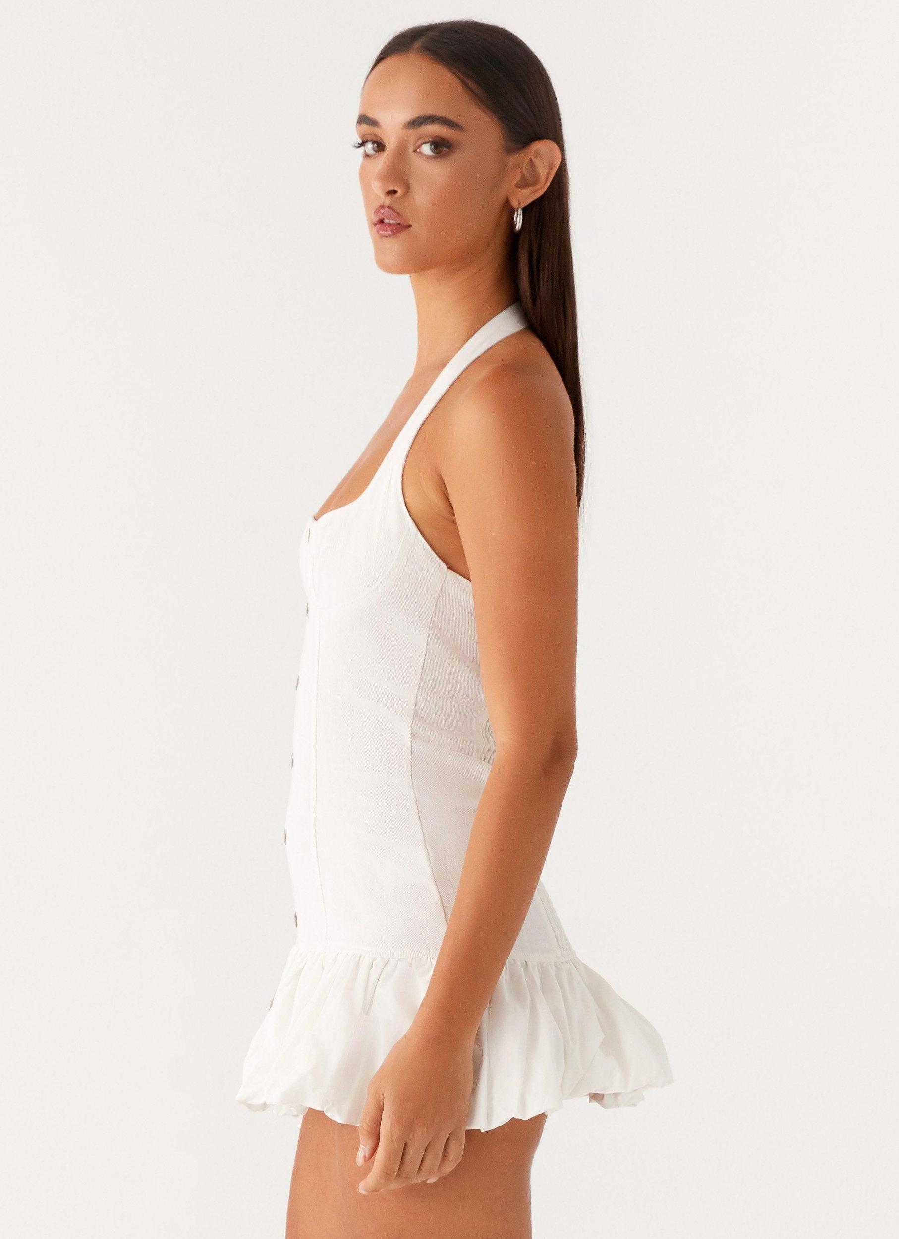 Georgina Denim Mini Dress - White Product Image