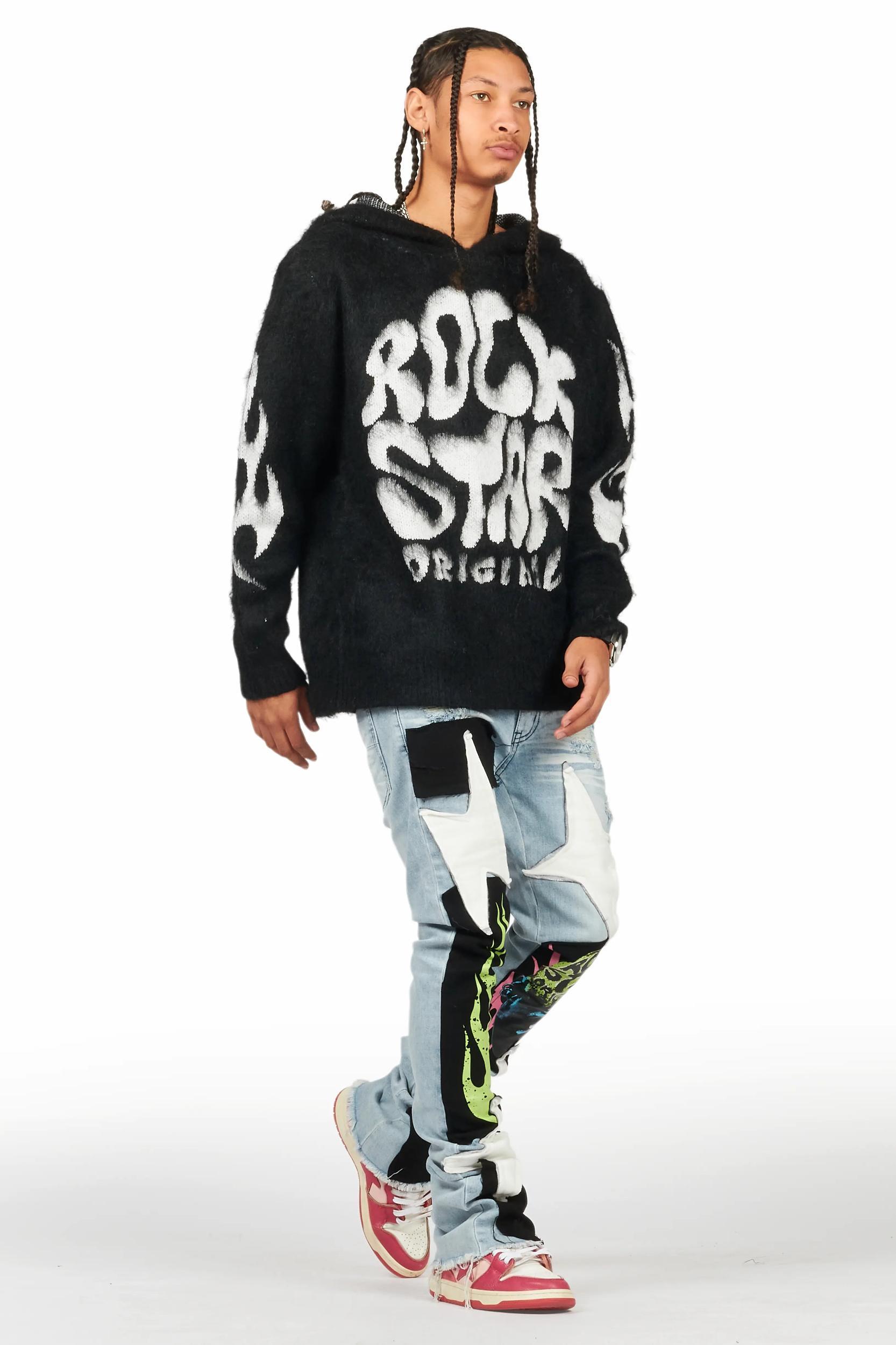 Edgar Blue Patchwork Stacked Flare Jean Male Product Image