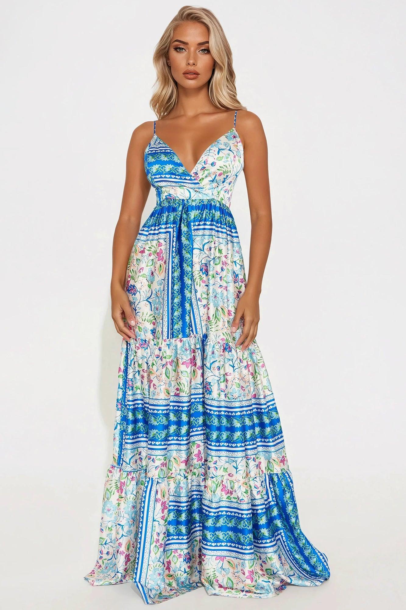 Shelly Printed Maxi Dress - Blue/combo Product Image