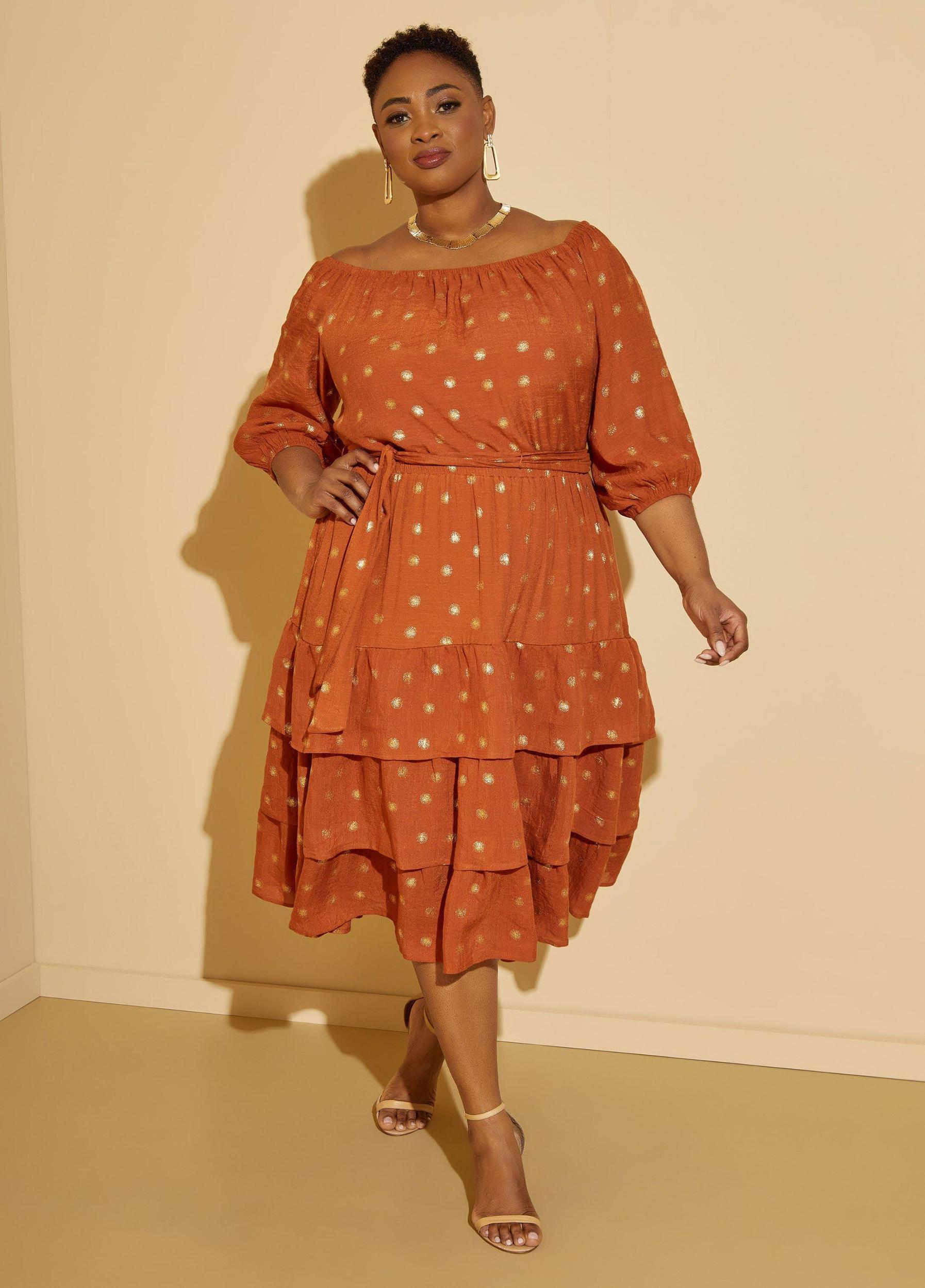 Plus Size Off The Shoulder Foiled Dress Ashley Stewart Product Image