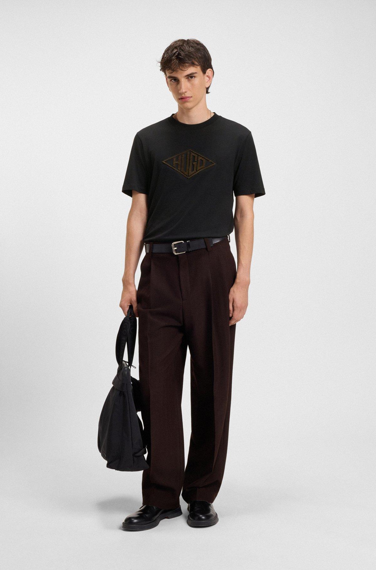 Cotton-jersey T-shirt with geometric logo embroidery Product Image