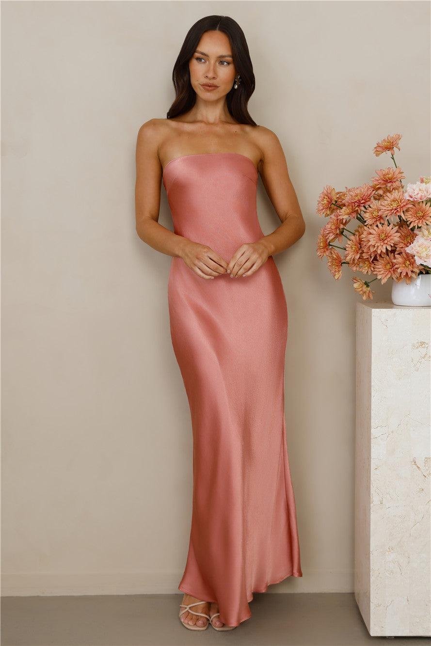 The Felicity Strapless Satin Maxi Dress Rose Product Image