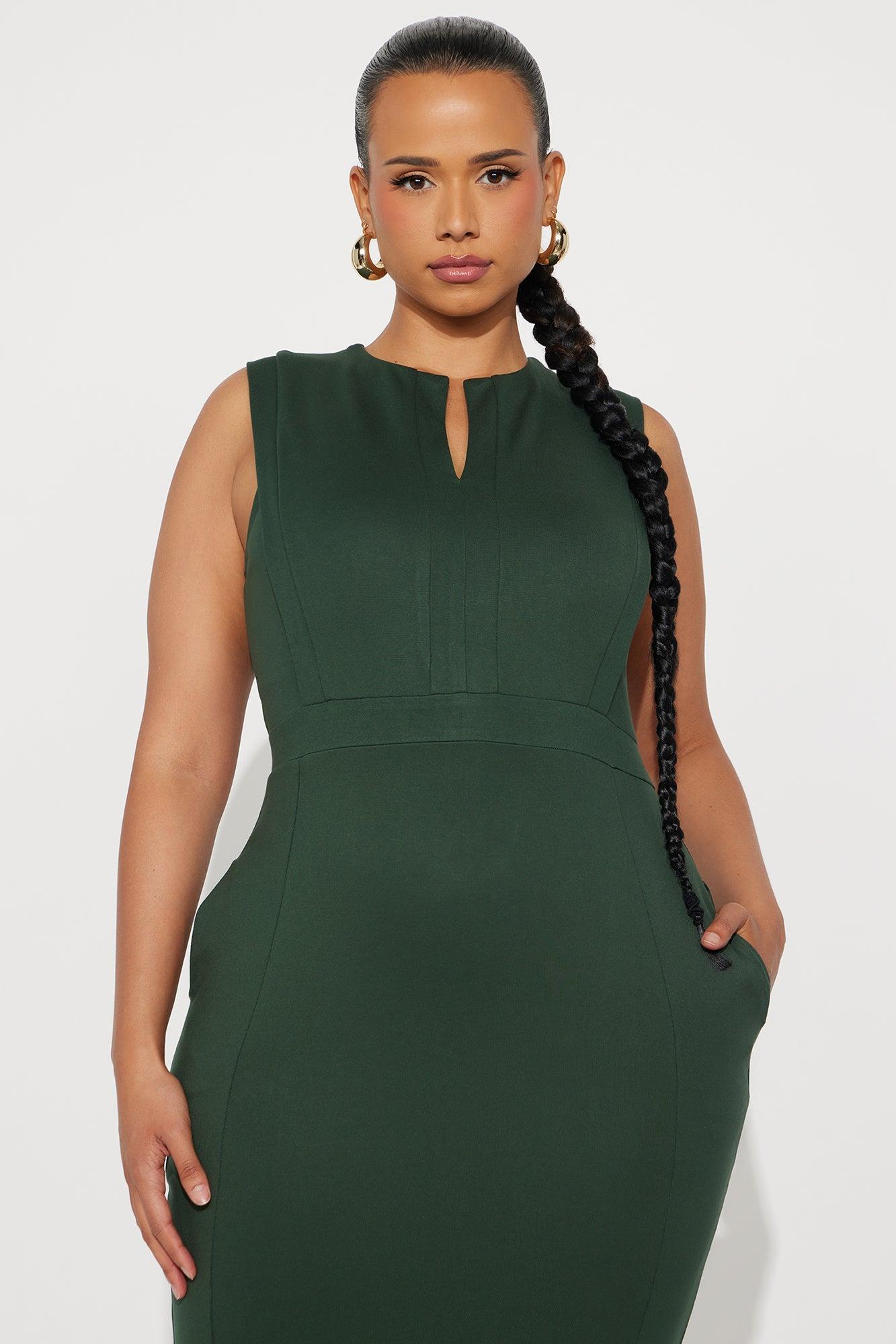 Cubicle Cutie Body Sculpting Midi Dress - Hunter Green Product Image