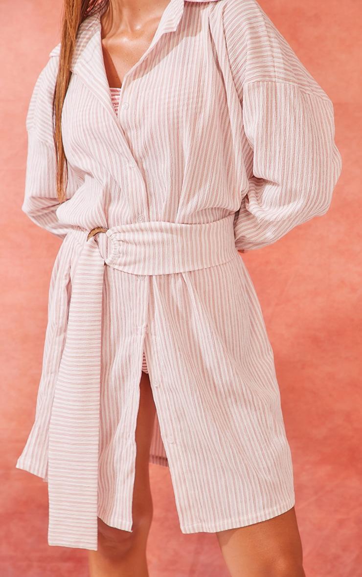 Clay Stripe Rib Tie Waist Oversized Beach Shirt Dress Product Image