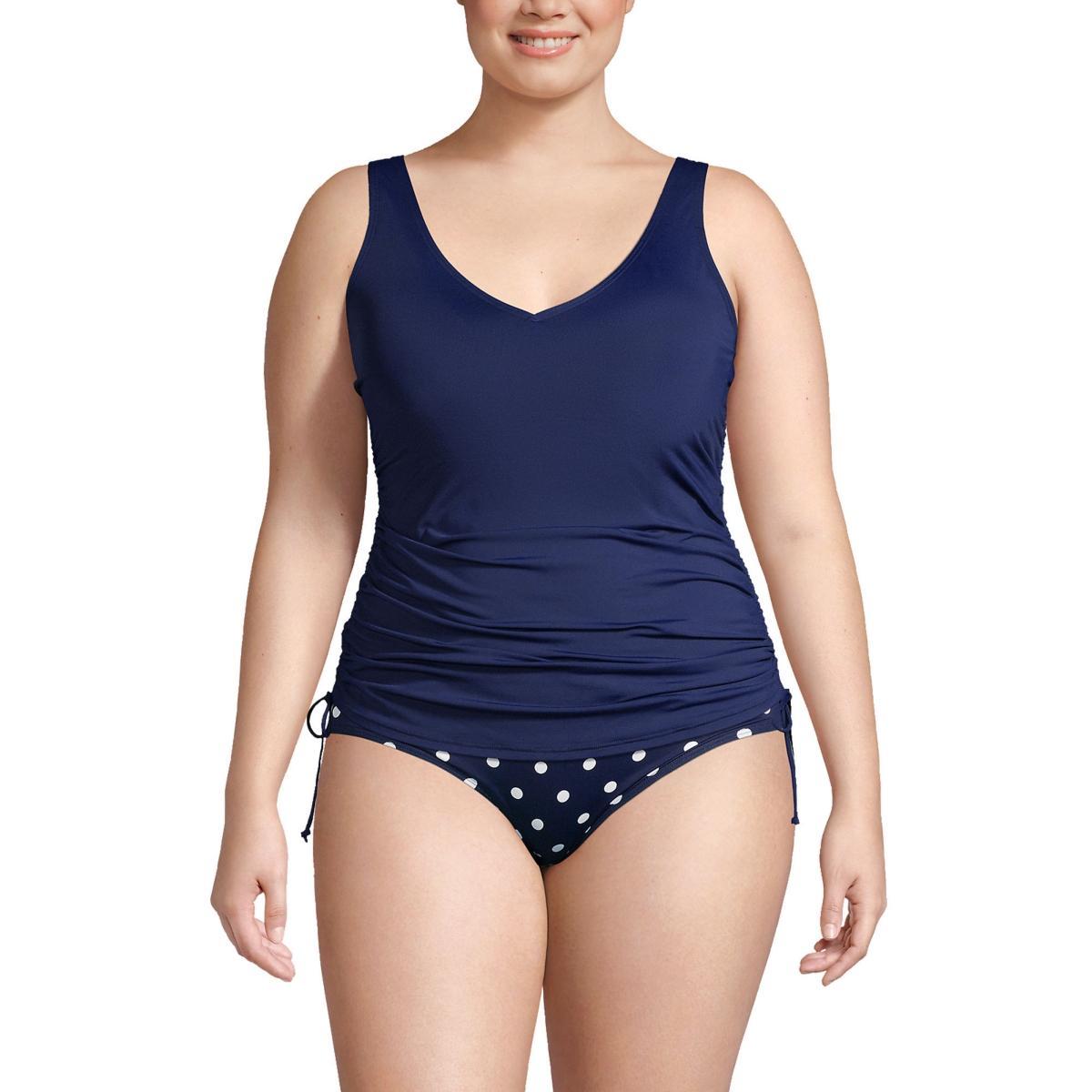 Womens Lands End Ruched UPF 50 Underwire DD-Cup Tankini Swim Top Deep Blue Product Image
