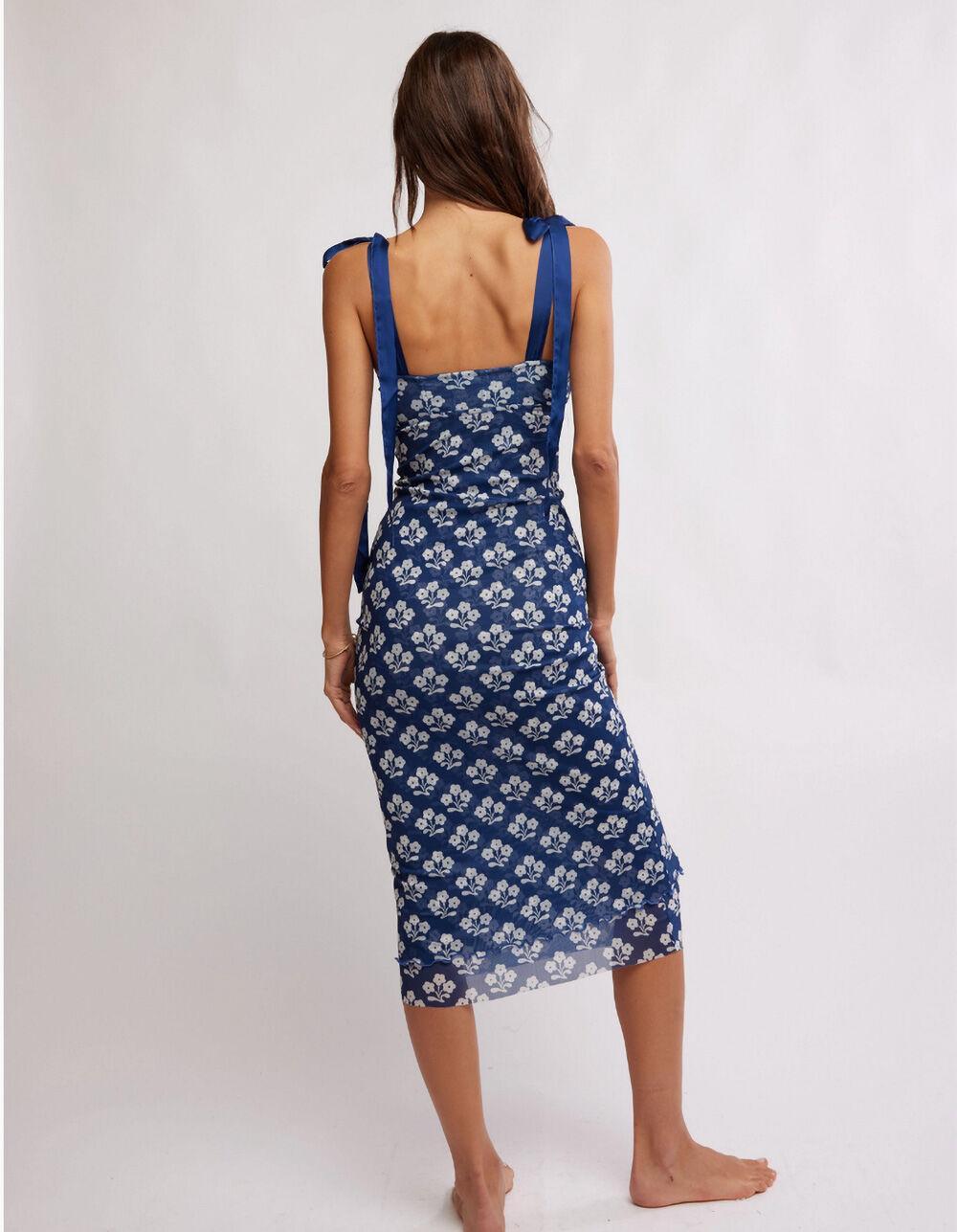 FREE PEOPLE Got Glam Printed Slip Dress - NAVY Product Image