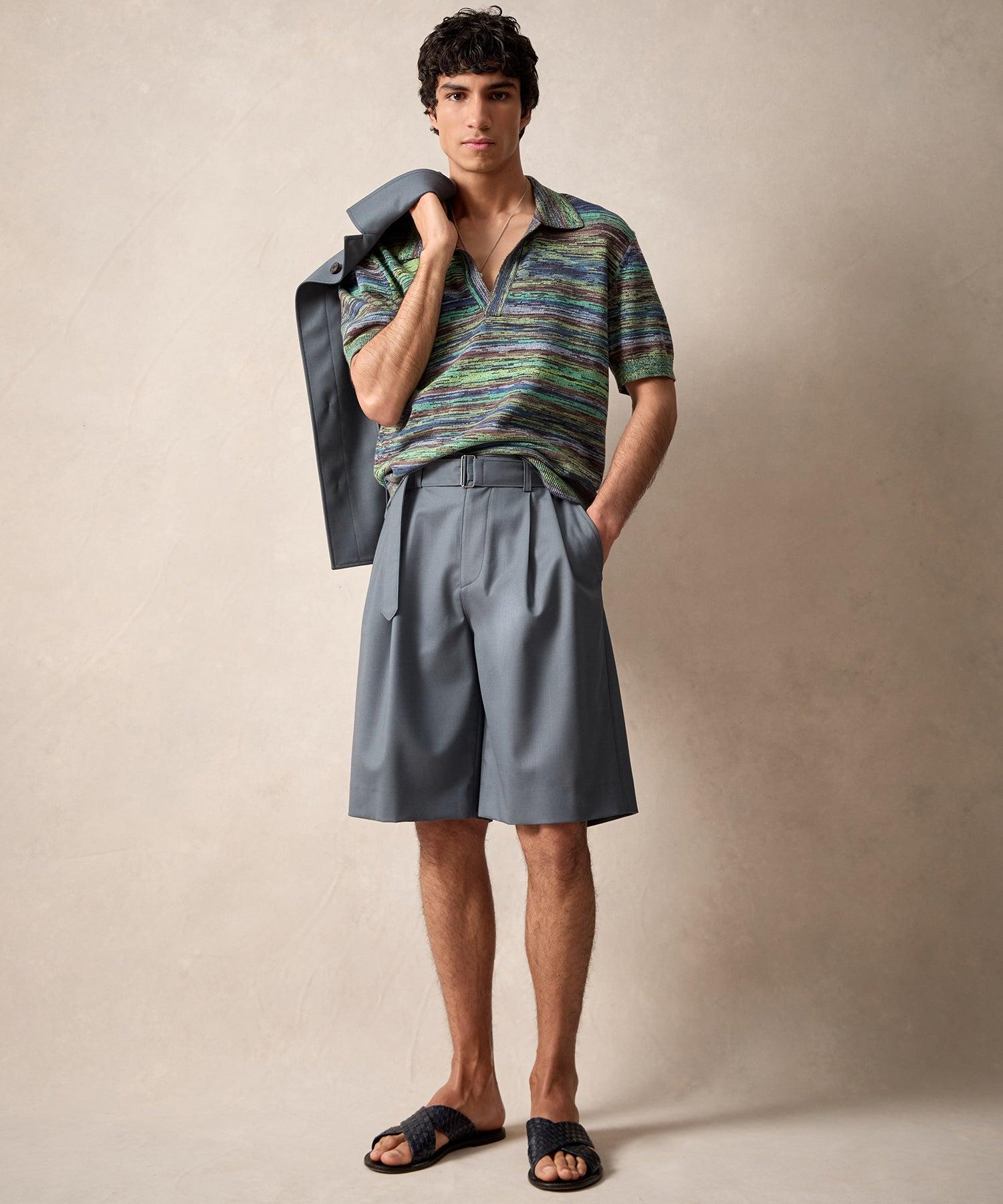 Italian Gabardine Belted Short in Steel Blue Product Image