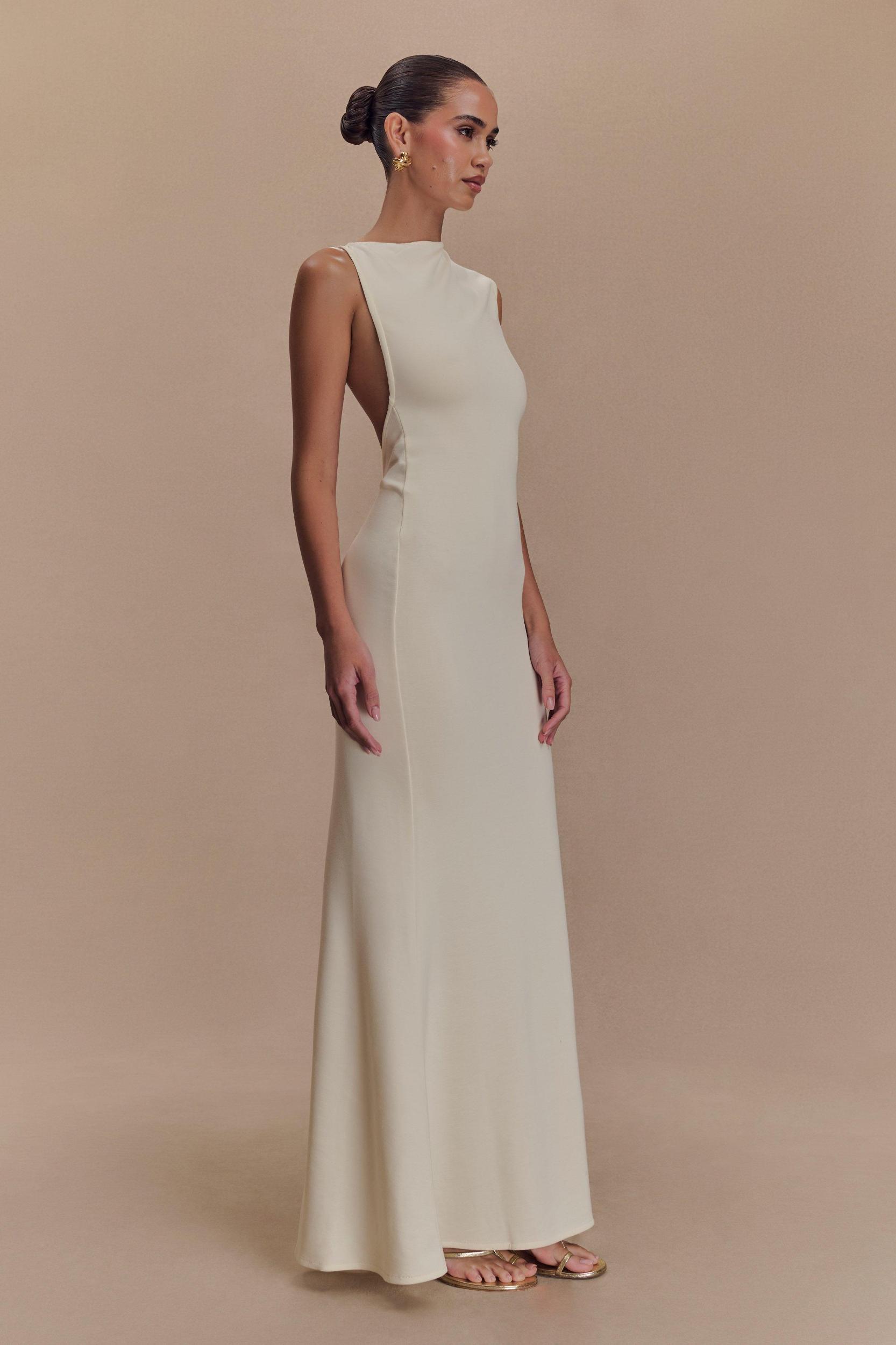 Katerina Scuba Jersey Cut Out Maxi Dress - Ivory Product Image