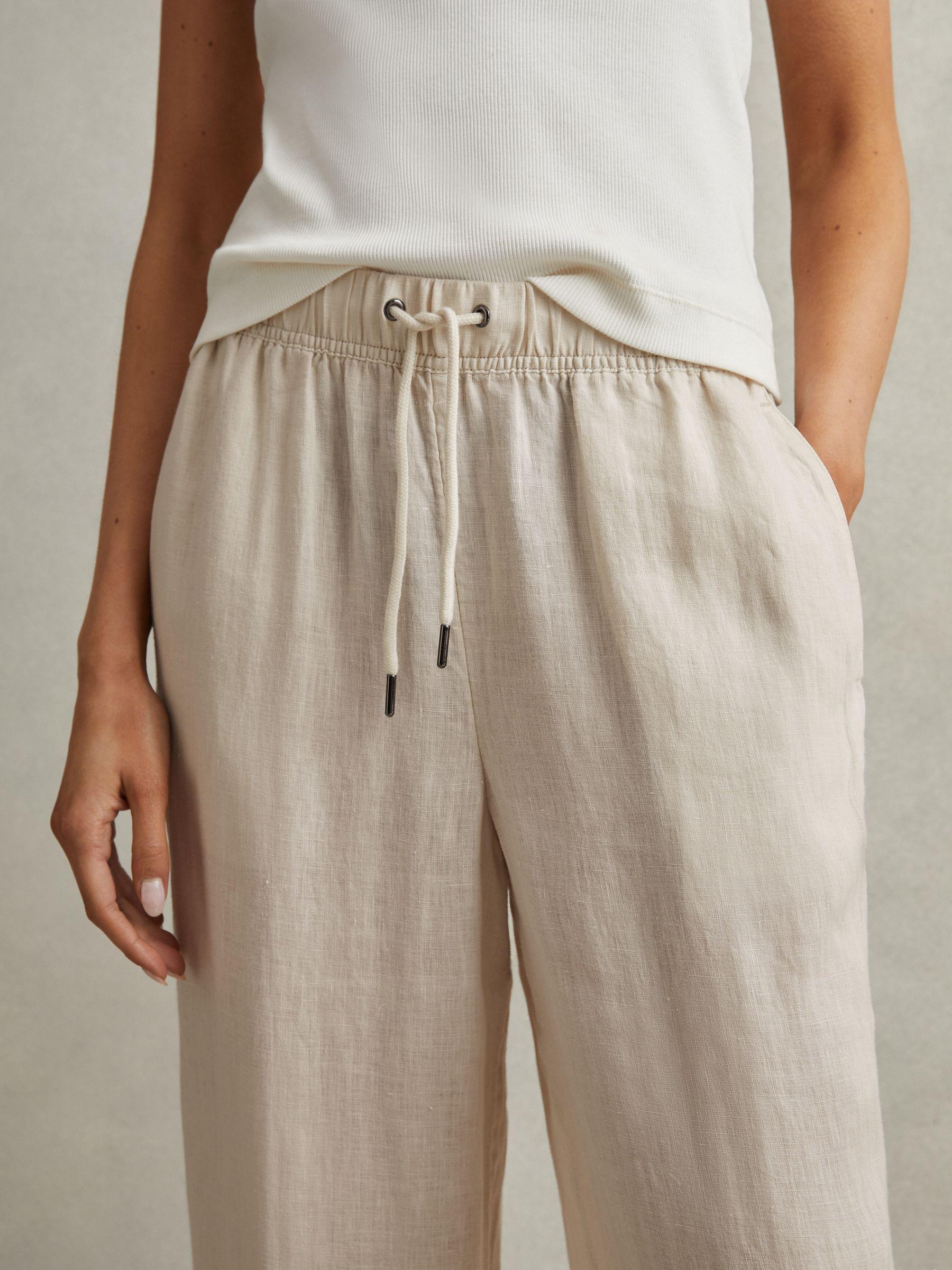 Garment Dyed Wide Leg 100% Linen Trousers in Oatmeal Product Image