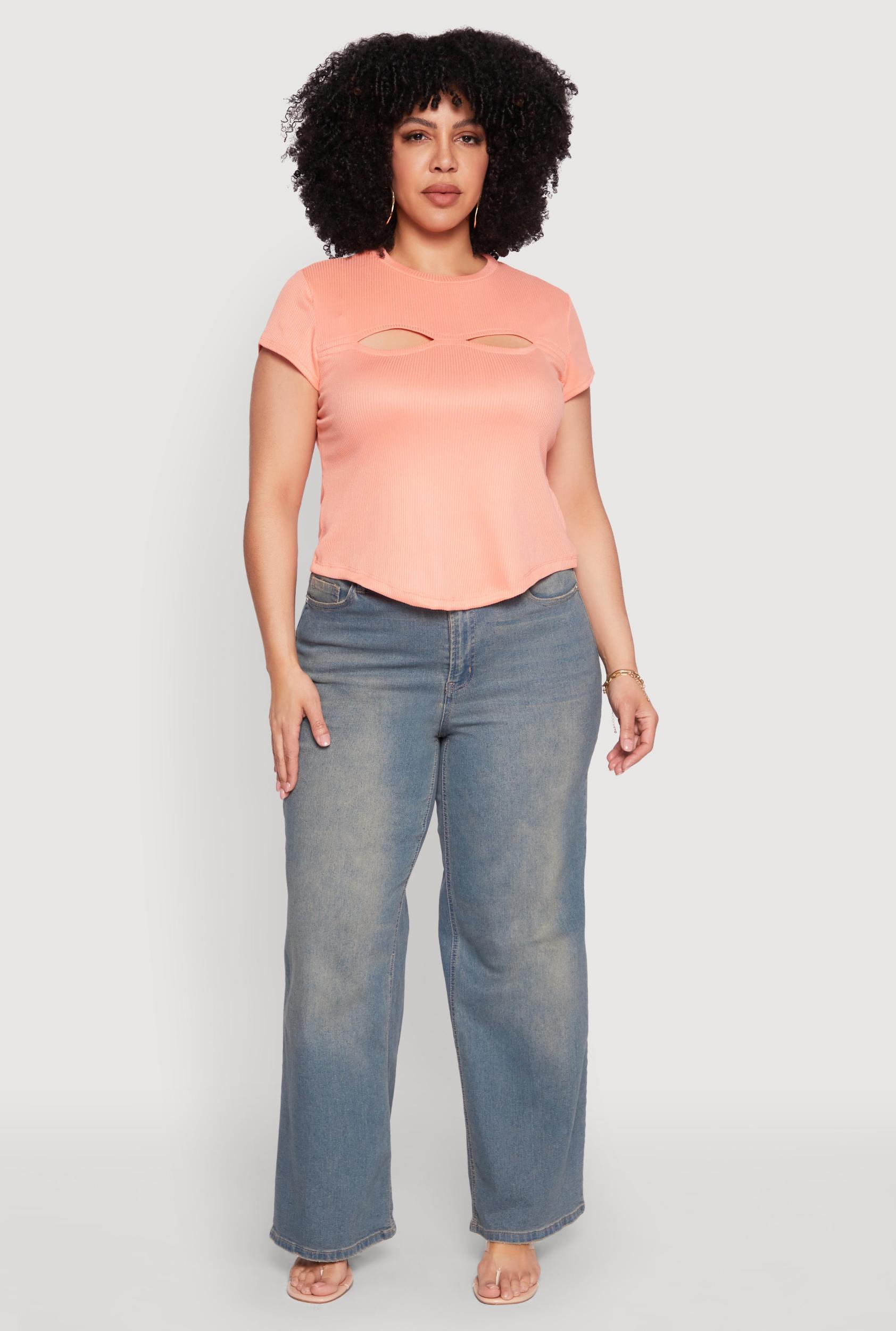 Womens Plus Size Cut Out Rib Knit Top Product Image