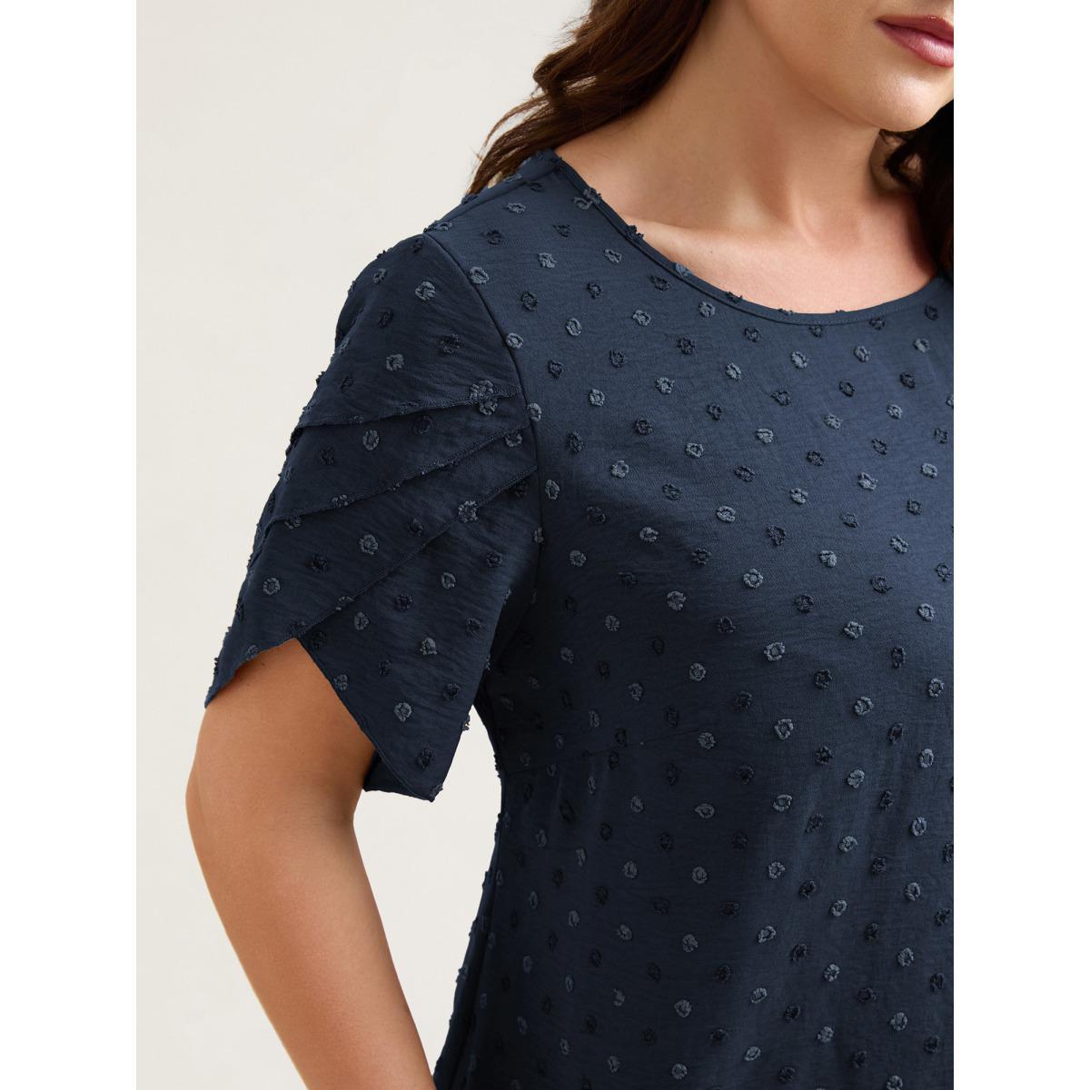 Plus Size ArmyGreen Textured Color Contrast Petal Sleeve Blouse Women Elegant Short sleeve Round Neck Everyday Blouses BloomChic 28/5X Product Image