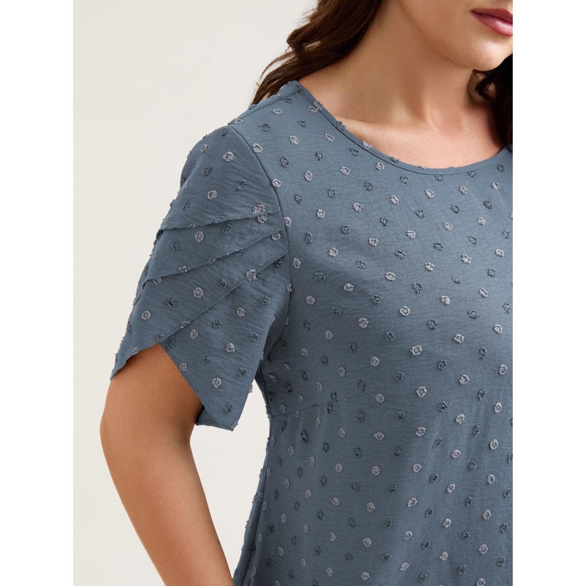 Plus Size Stone Textured Color Contrast Petal Sleeve Blouse Women Elegant Short sleeve Round Neck Everyday Blouses BloomChic 18-20/2X Product Image