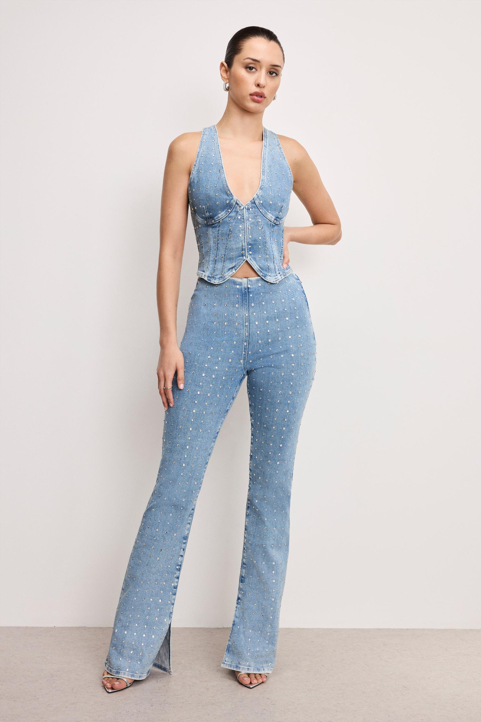 DOLLY CRYSTAL DENIM PULL ON PANTS | INDIGO1023 Product Image