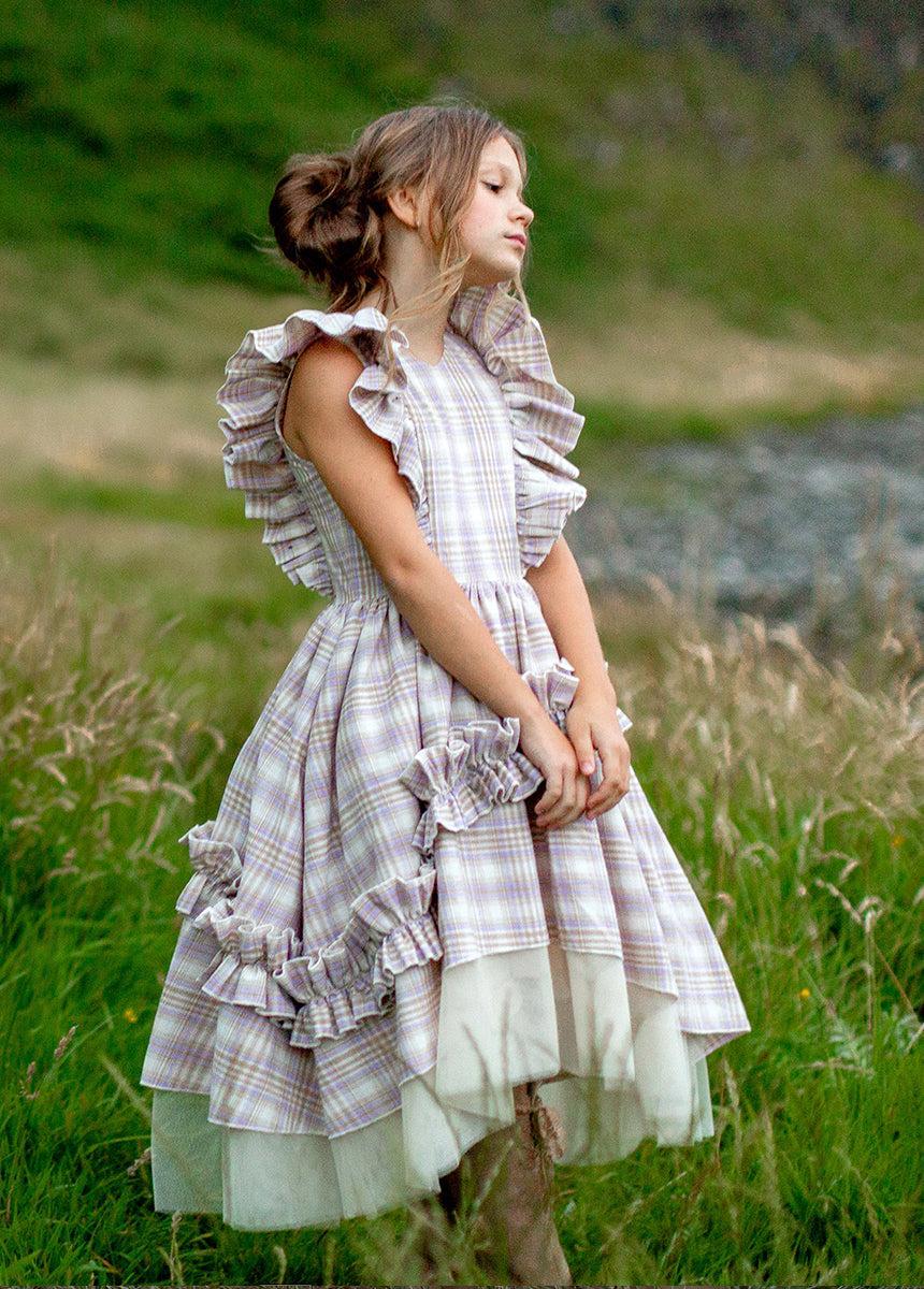 Reign Petticoat Dress in Lavender Plaid Girls Product Image