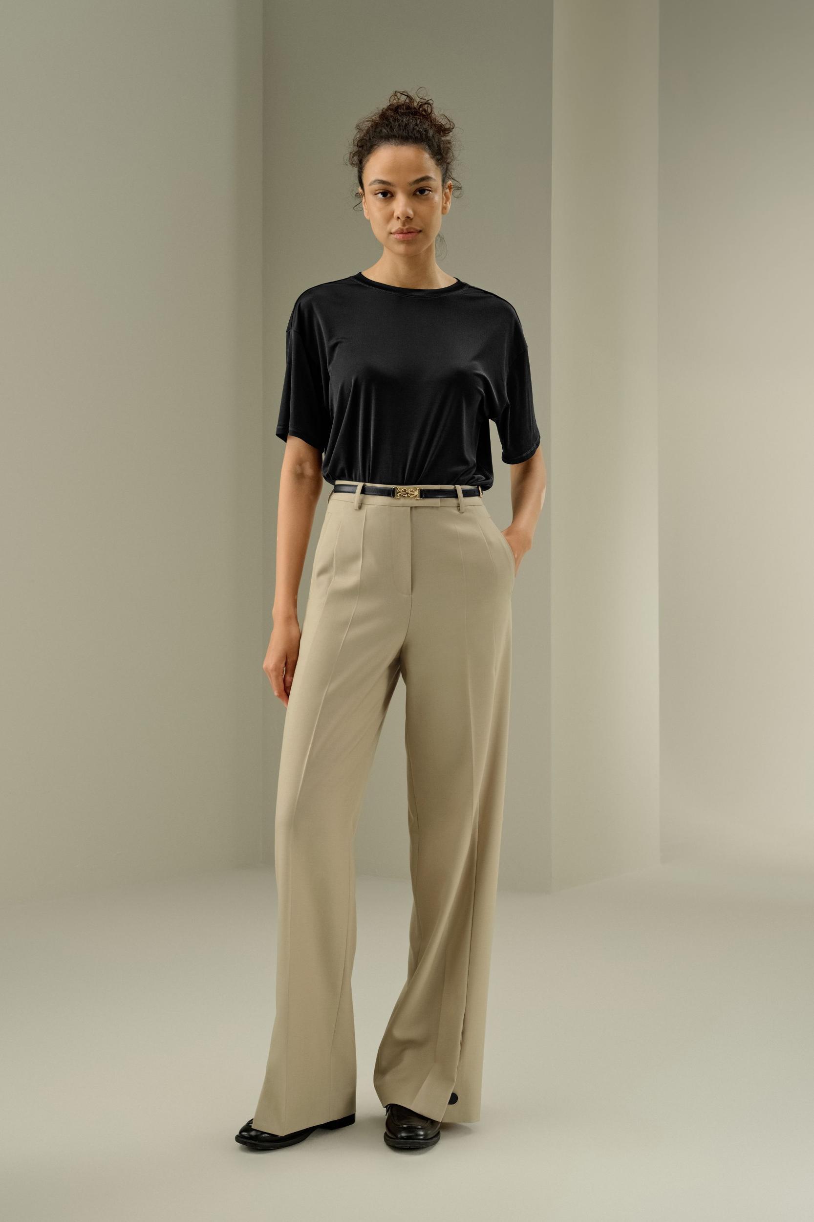 Wool Silk Blend Straight Pants Product Image