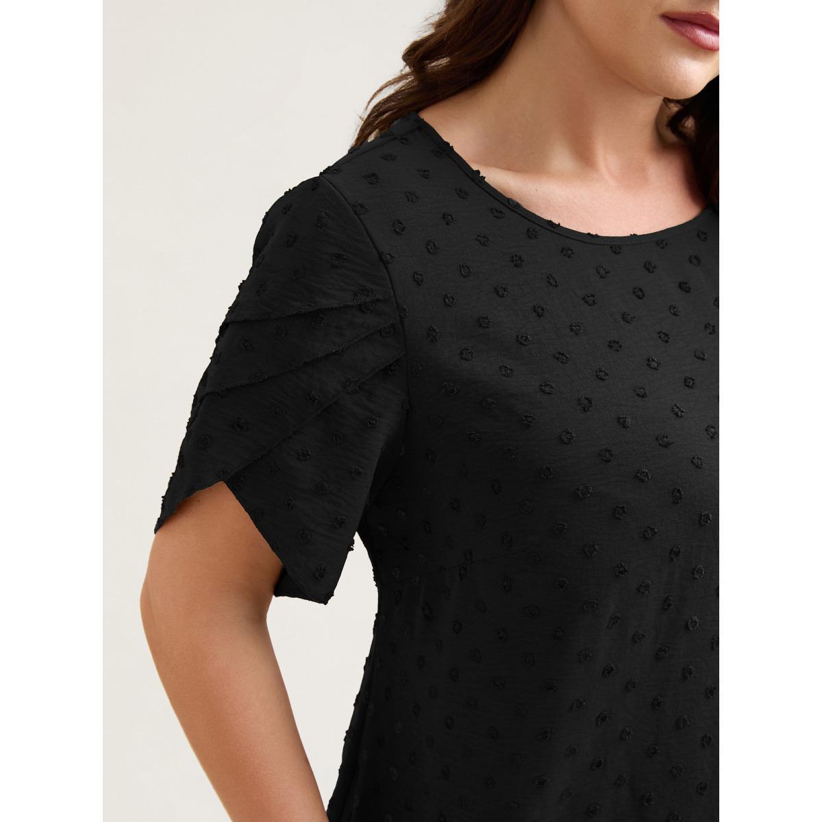Plus Size Burgundy Textured Color Contrast Petal Sleeve Blouse Women Elegant Short sleeve Round Neck Everyday Blouses BloomChic 18-20/2X Product Image