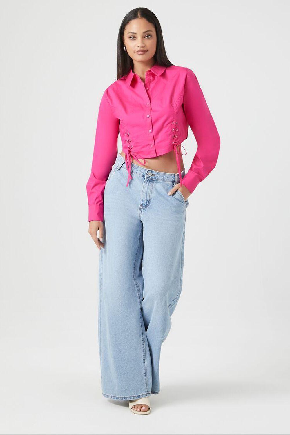 Lace-Up Cropped Shirt | Forever 21 Product Image