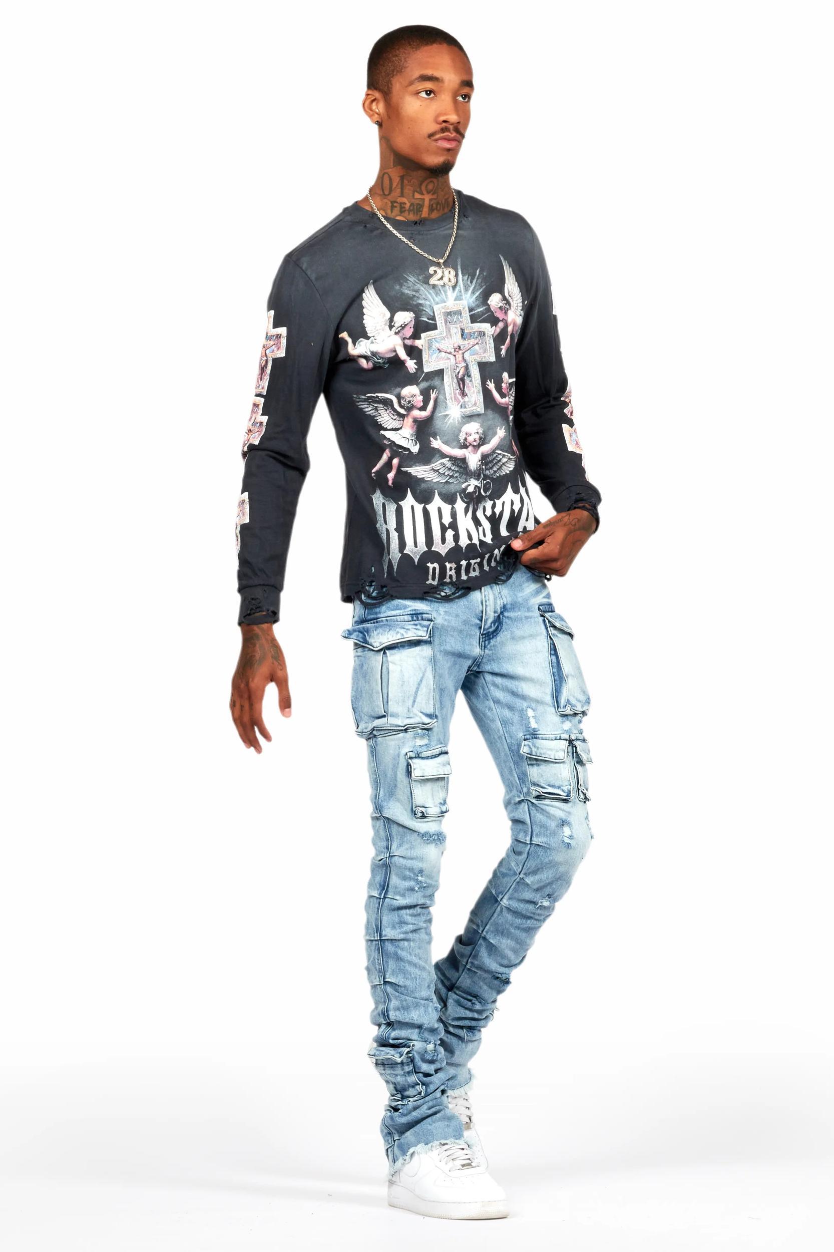 Gentry Light Blue Stacked Flare Jean Male Product Image