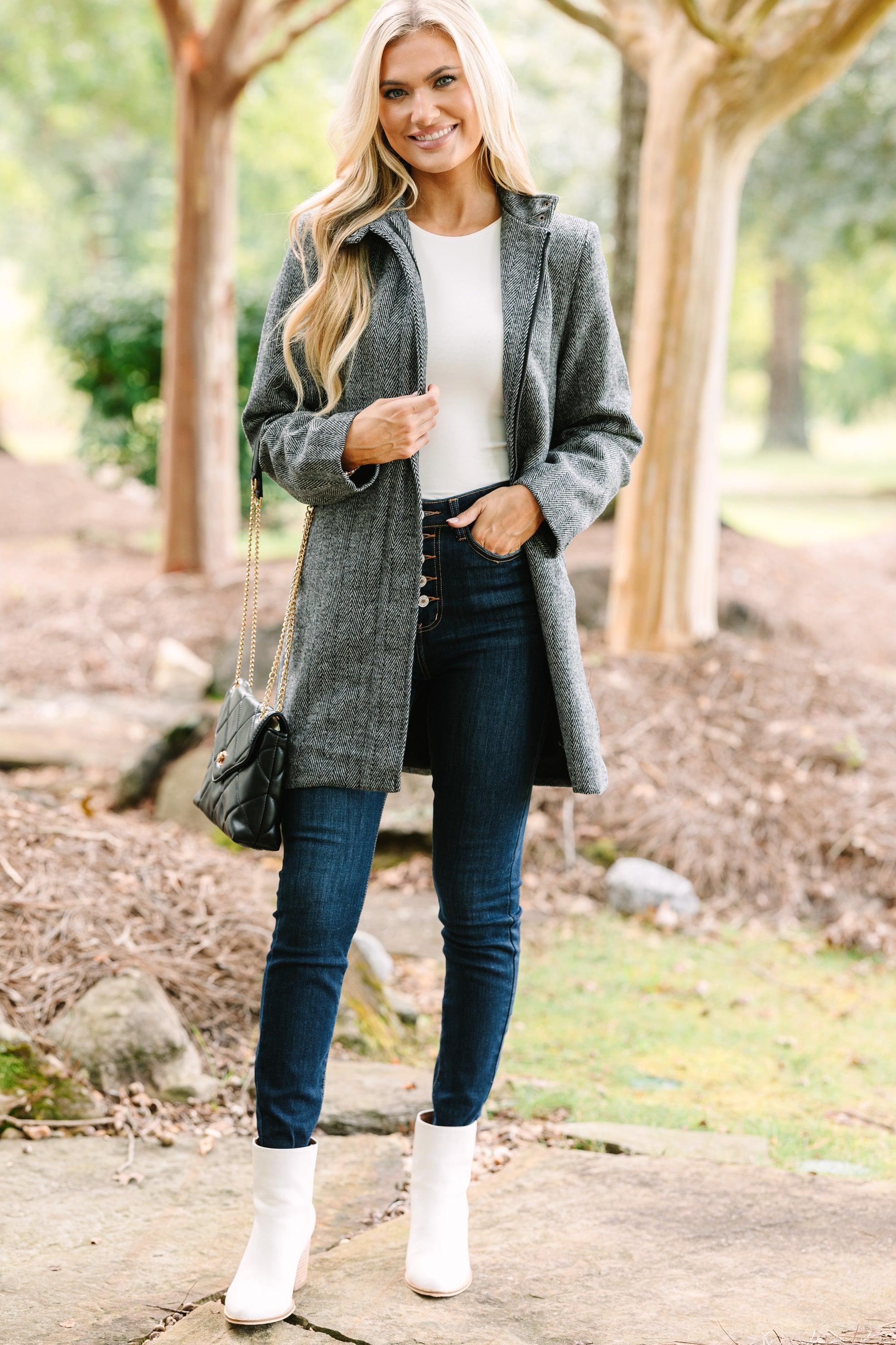 Do What You Love Charcoal Herringbone Coat Female Product Image