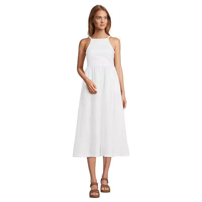 Women's Lands' End Linen Sleeveless Halter Midi Dress, Size: Medium, White Product Image