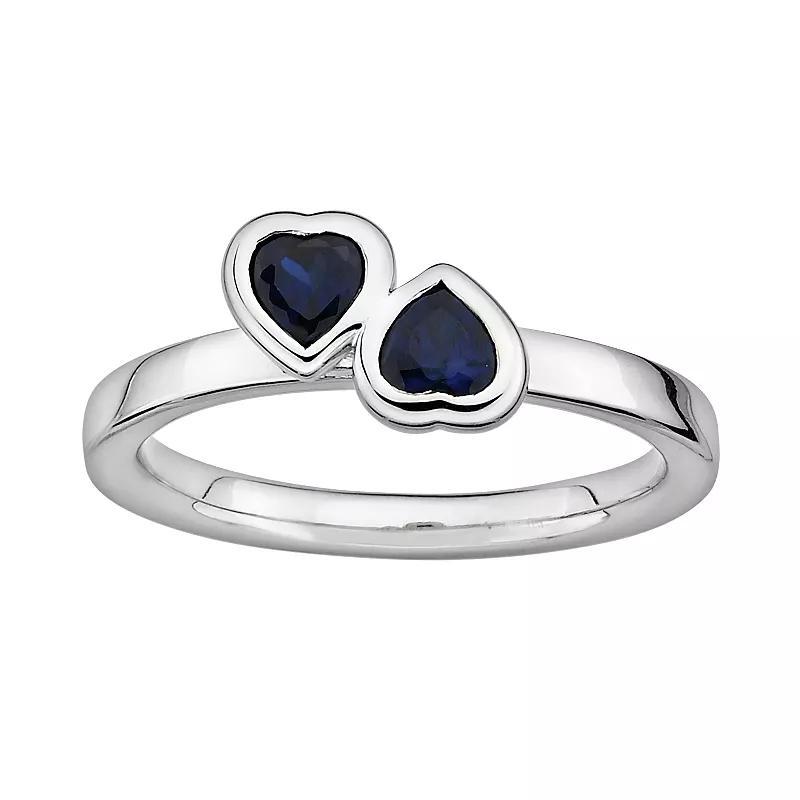 Stacks & Stones Sterling Silver Lab-Created Sapphire Heart Stack Ring, Women's, Size: 10 Product Image