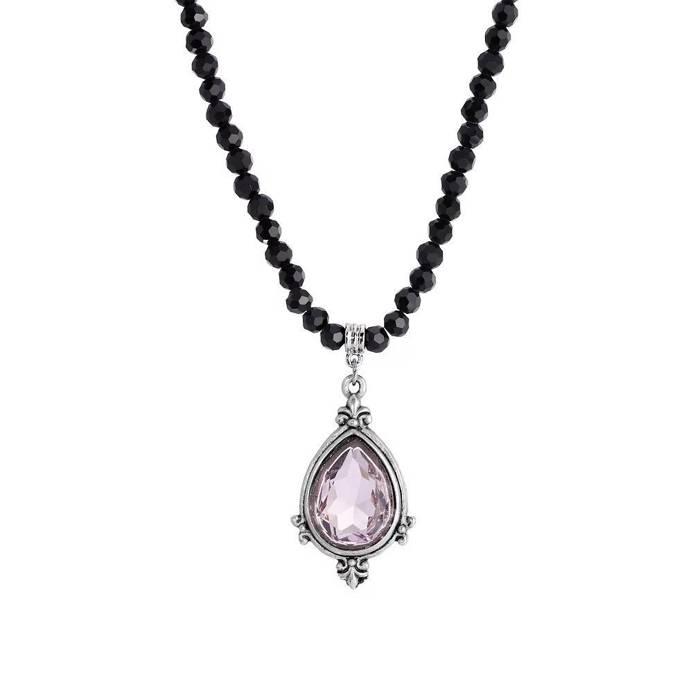 1928 Silver Tone Black Bead Light Purple Crystal Necklace, Womens Product Image