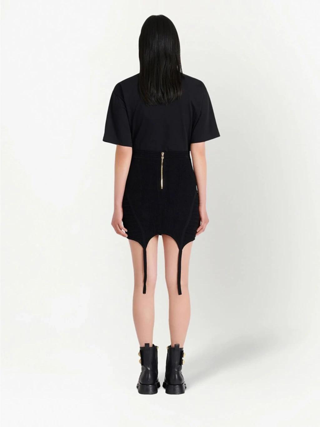 BALMAIN Eyelet Detail Lace Up Knitted Garter Skirt In Black Product Image