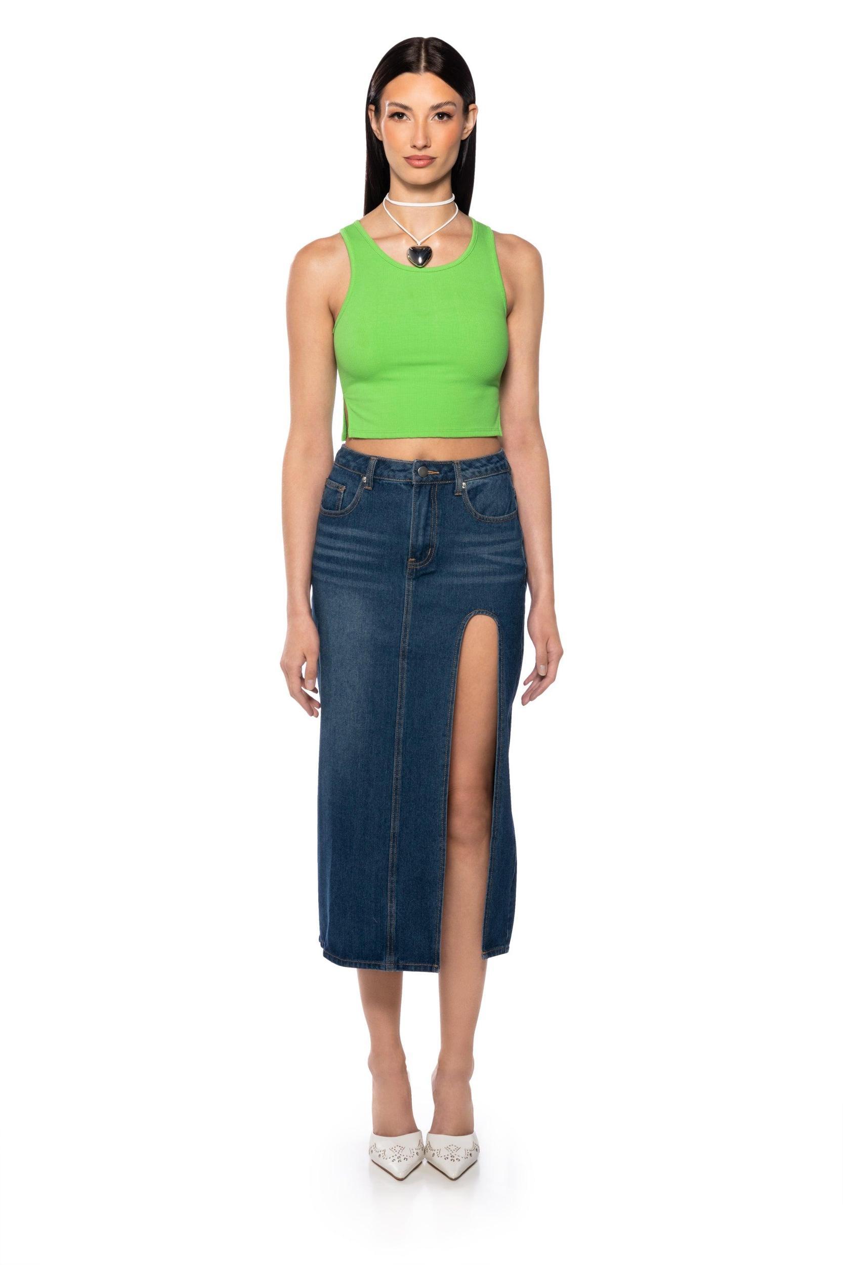 BELLE KNIT SLEEVELESS SCOOP T SHIRT IN LIME Product Image