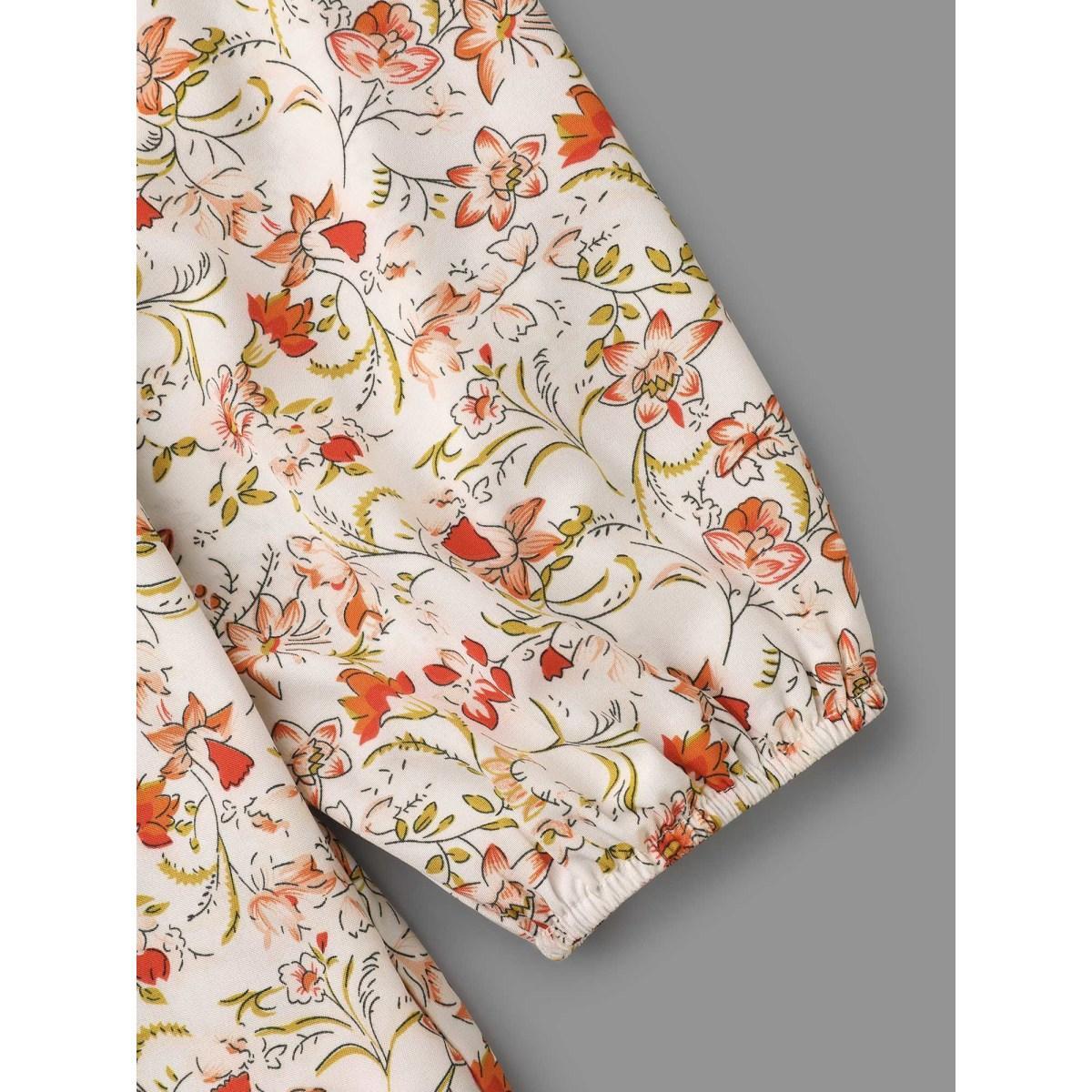 Plus Size Multicolor V Neck Ditsy Floral Contrast Webbing Blouse Women Elegant Long Sleeve V-neck Everyday Blouses BloomChic 18-20/2X Product Image