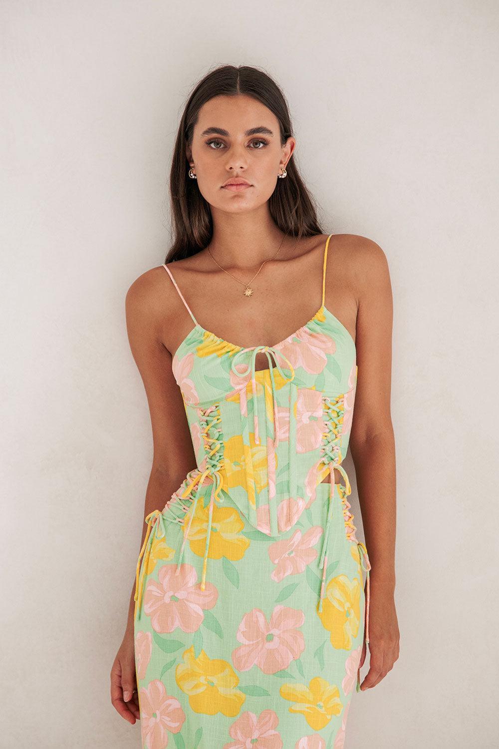 Marselle Midi Skirt - Rose Fill Green Product Image