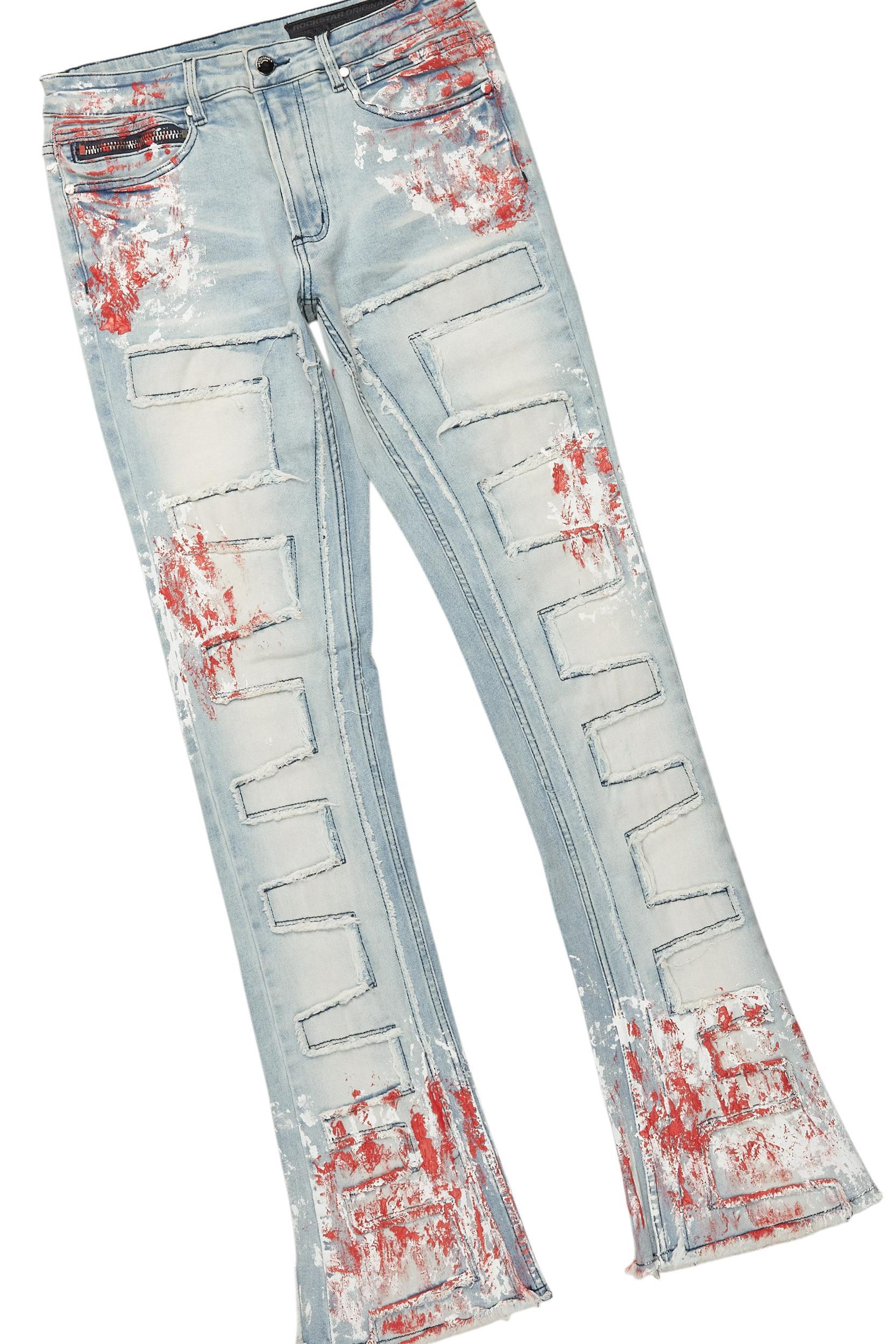 Saxon White/Red T-Shirt/Stacked Flare Jean Set Male Product Image