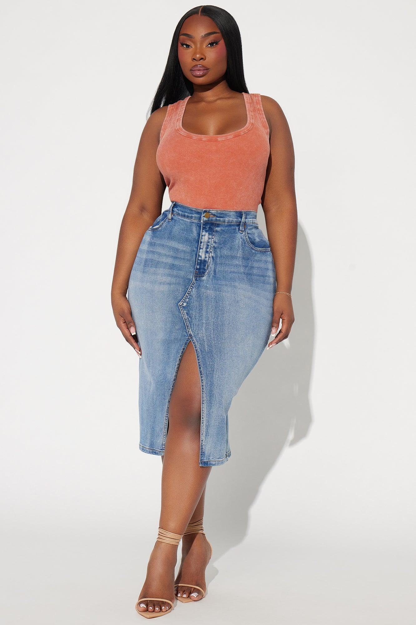 Anna Denim Midi Skirt - Medium Wash Product Image