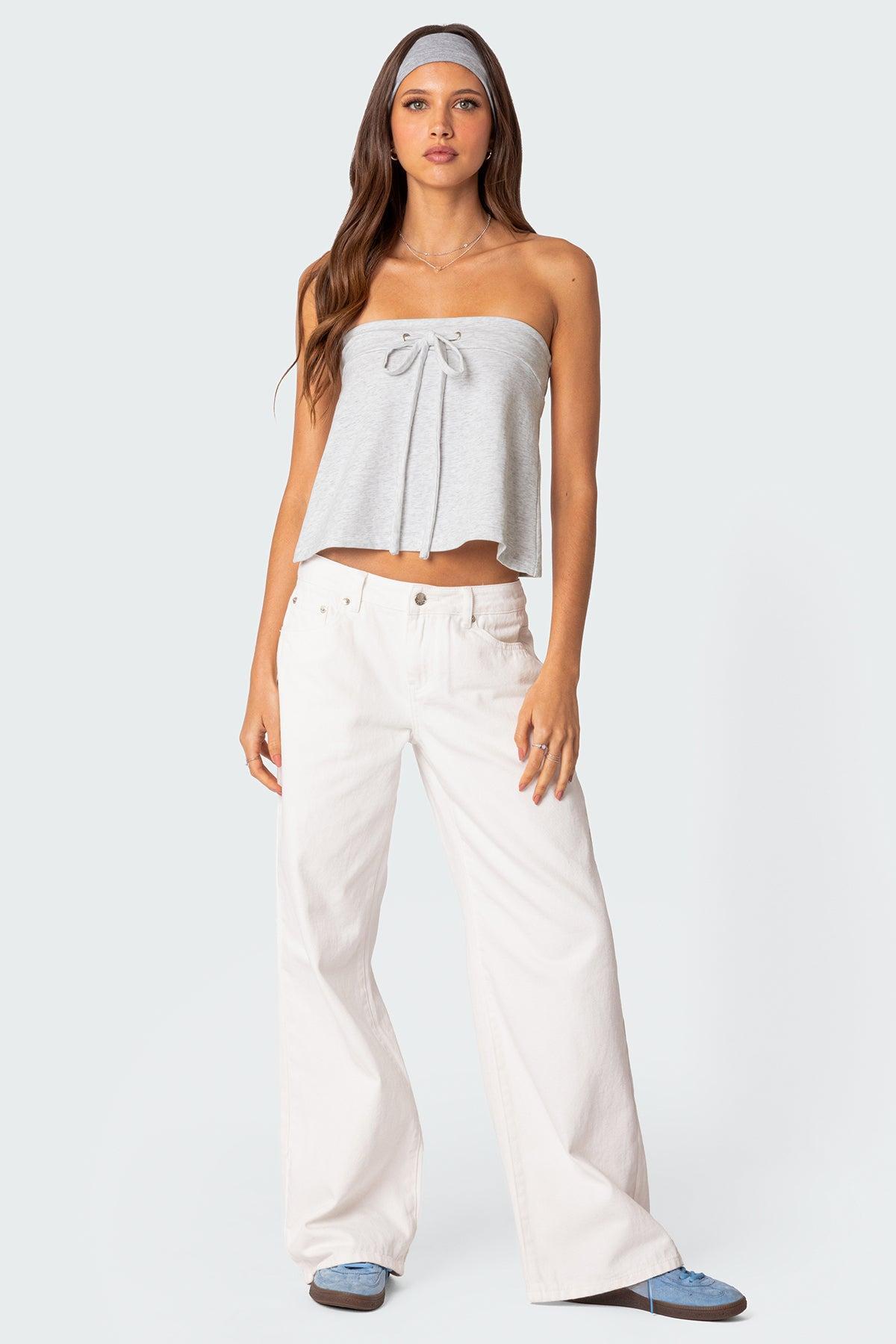 Caroline Tie Front Strapless Top Product Image