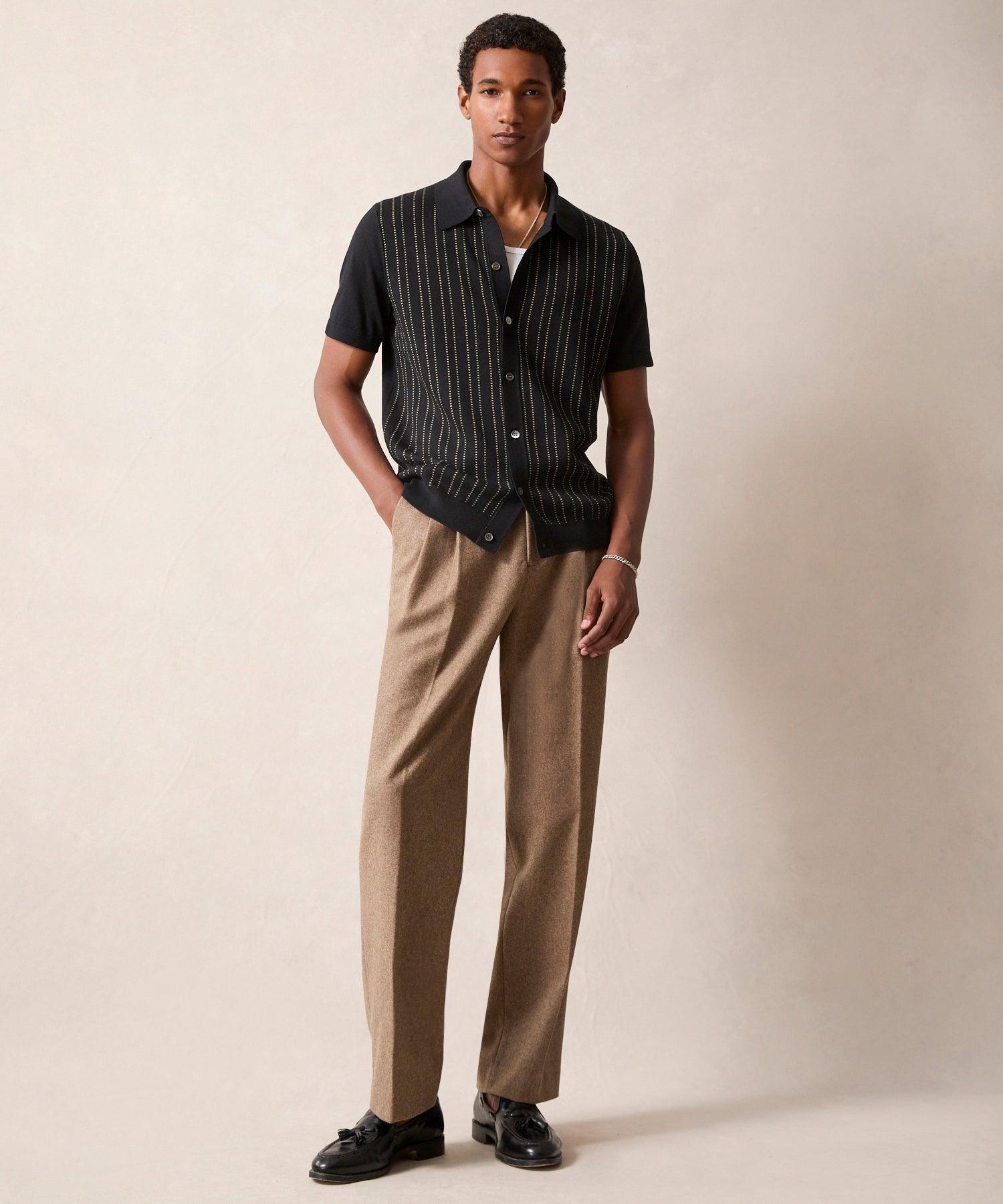 Silk-Cotton Striped Full-Placket Sweater Polo Product Image