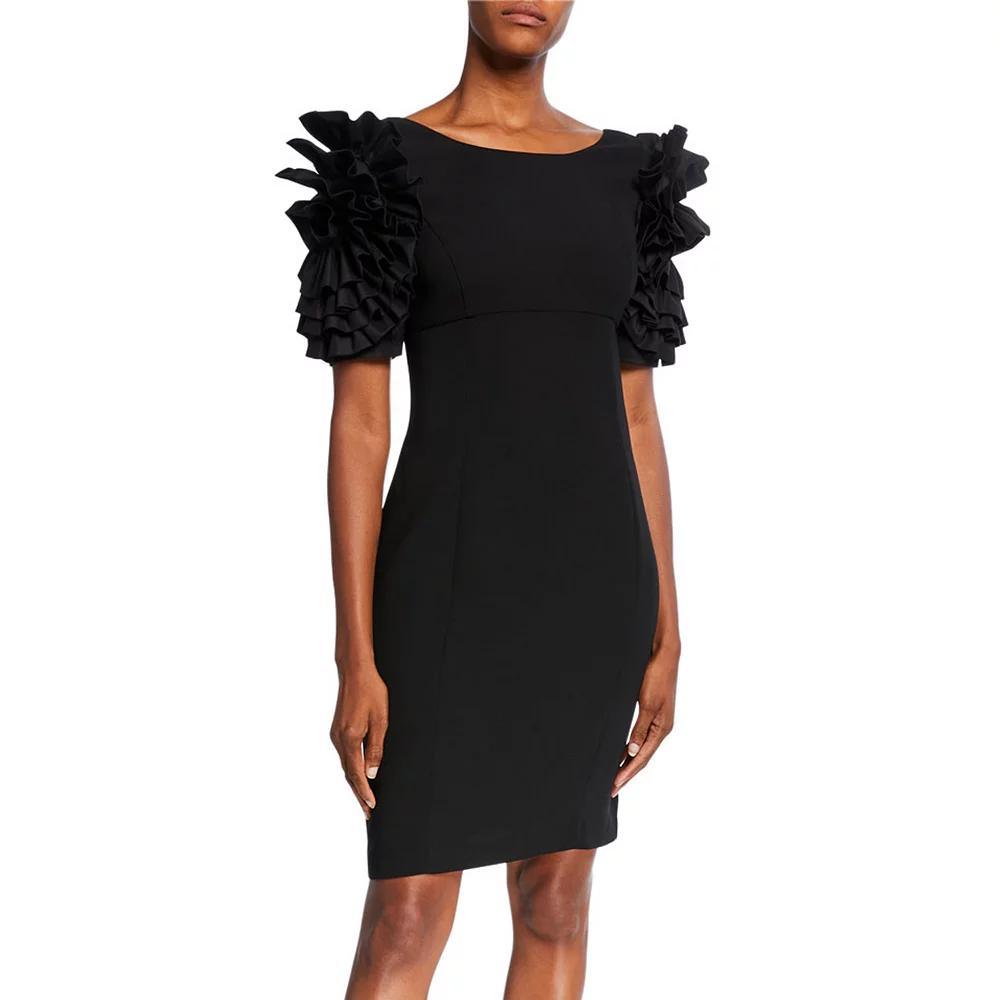 Women's Focus By Shani Dramatic Rosette Crepe Sheath Dress, Size: 6, Black Product Image