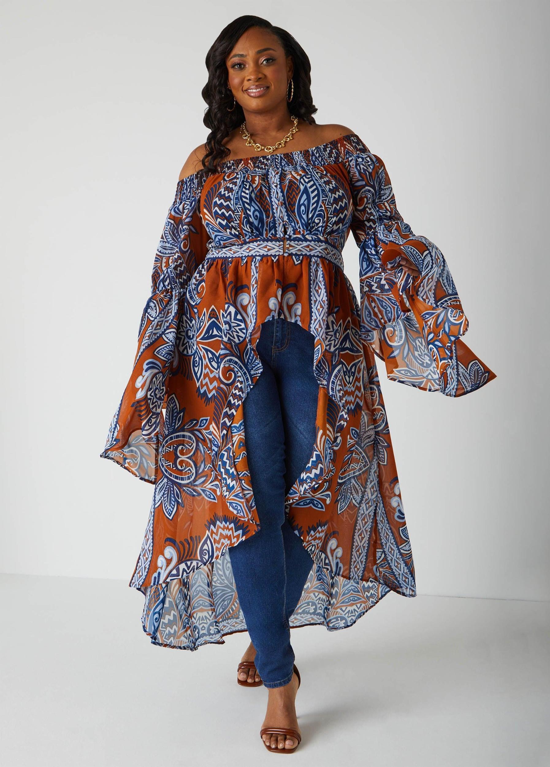 Plus Size Printed Hi Low Duster Ashley Stewart Product Image