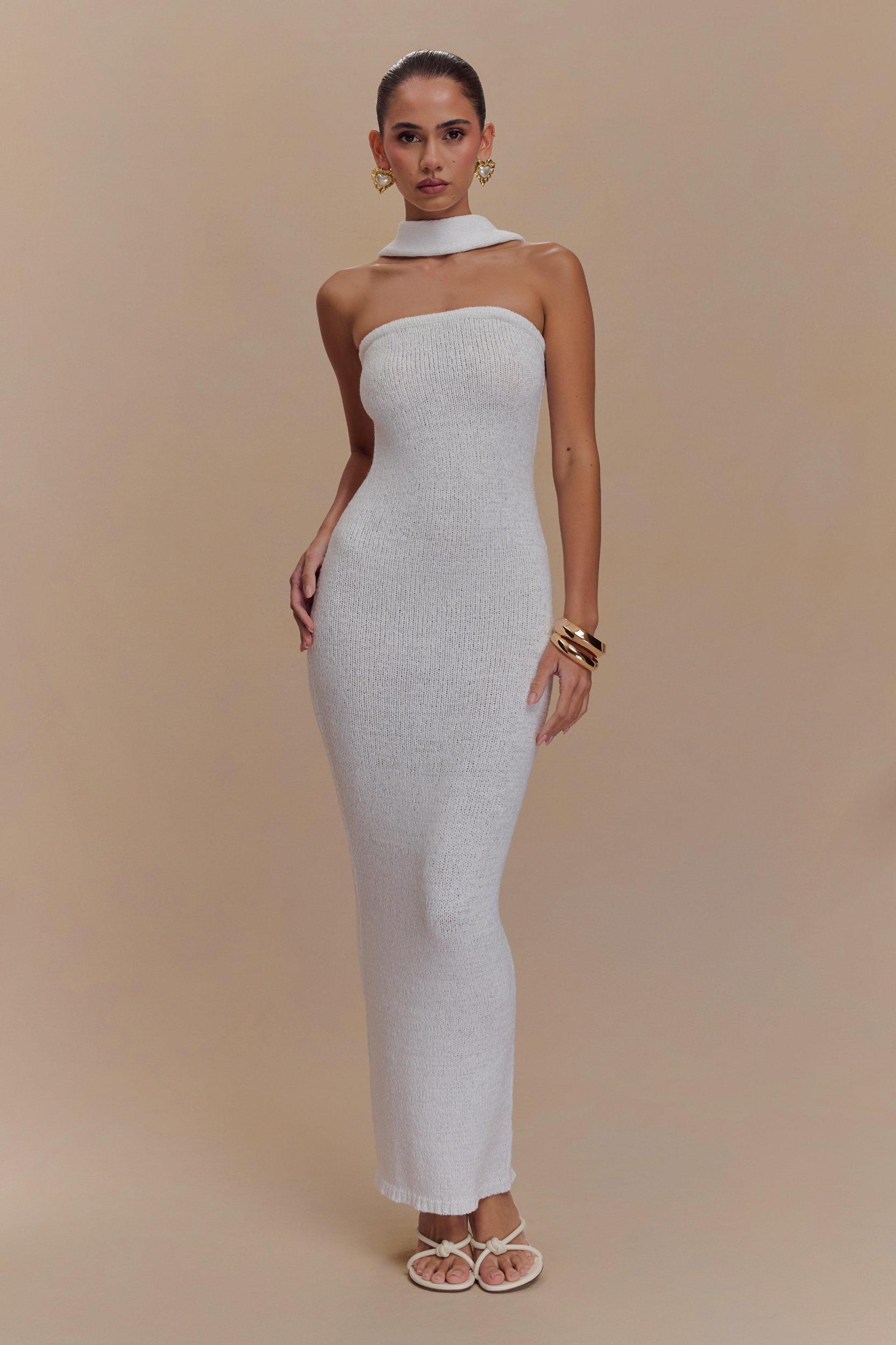 Andrea Strapless Knit Maxi Dress - White Product Image