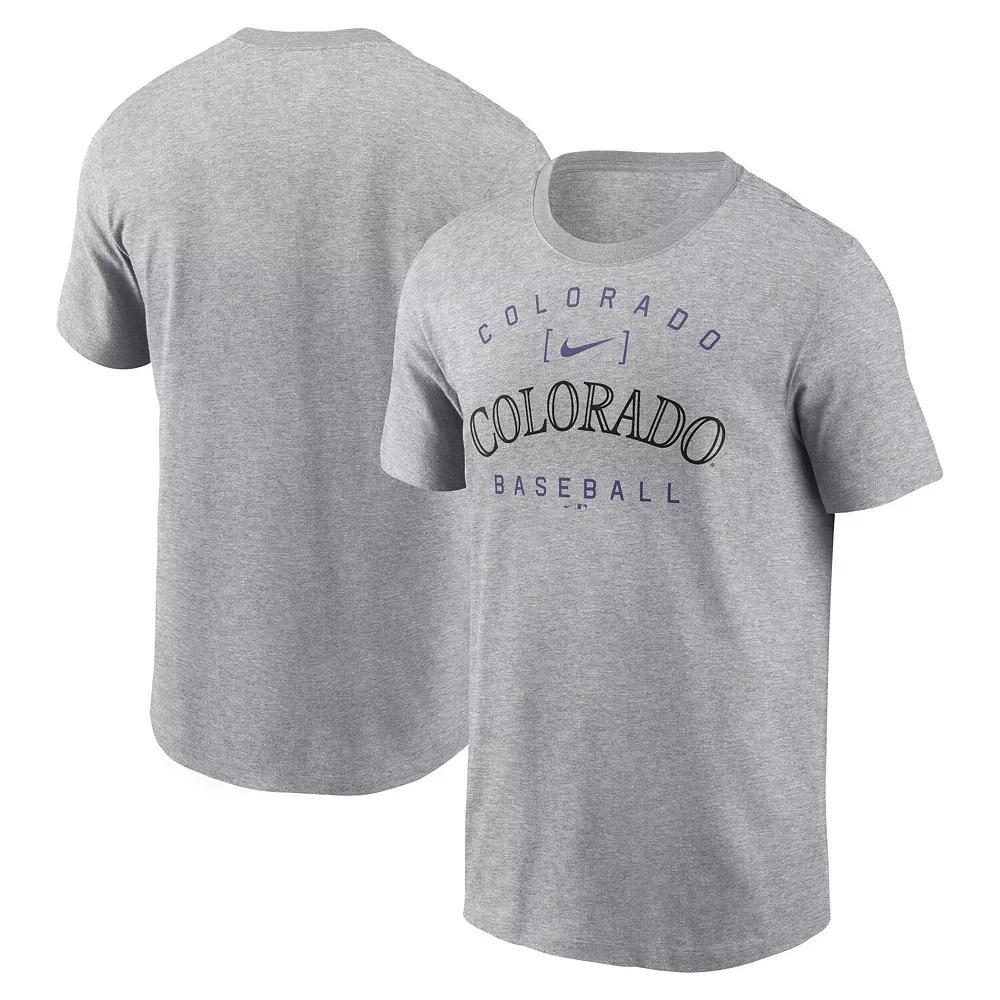 Men's Nike Heather Gray Colorado Rockies Home Team Athletic Arch T-Shirt, Size: Medium, Grey Product Image
