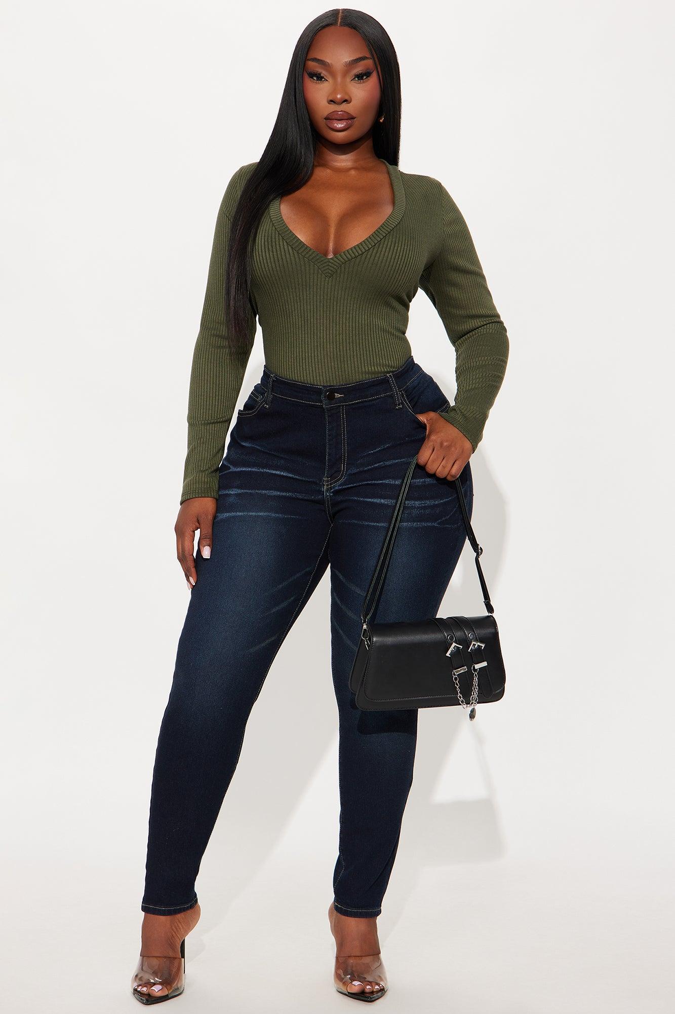 Alora Ribbed Long Sleeve Bodysuit - Olive Product Image