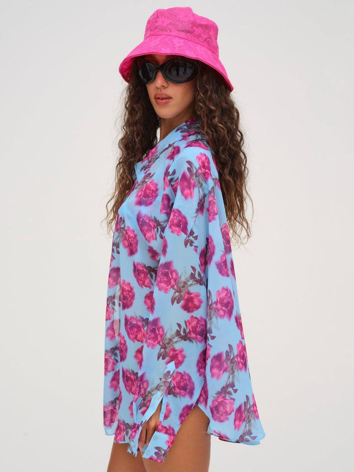 Floral Stems Button-Down Top — Blue Product Image