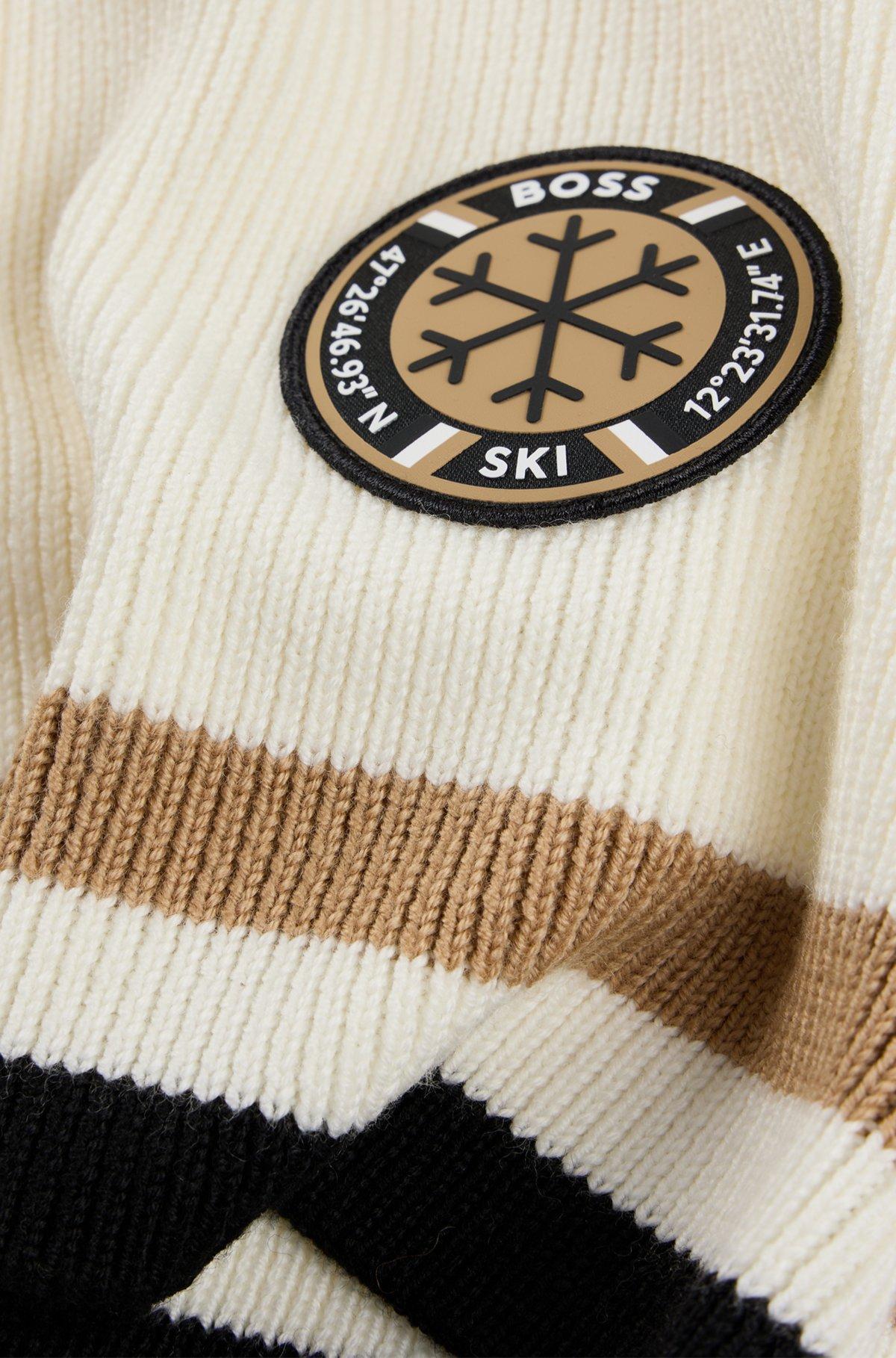 BOSS - BOSS Ski virgin-wool scarf with logo badge - White Product Image