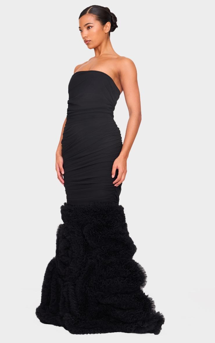 Black Extreme Ruffle Hem Bandeau Maxi Dress Product Image