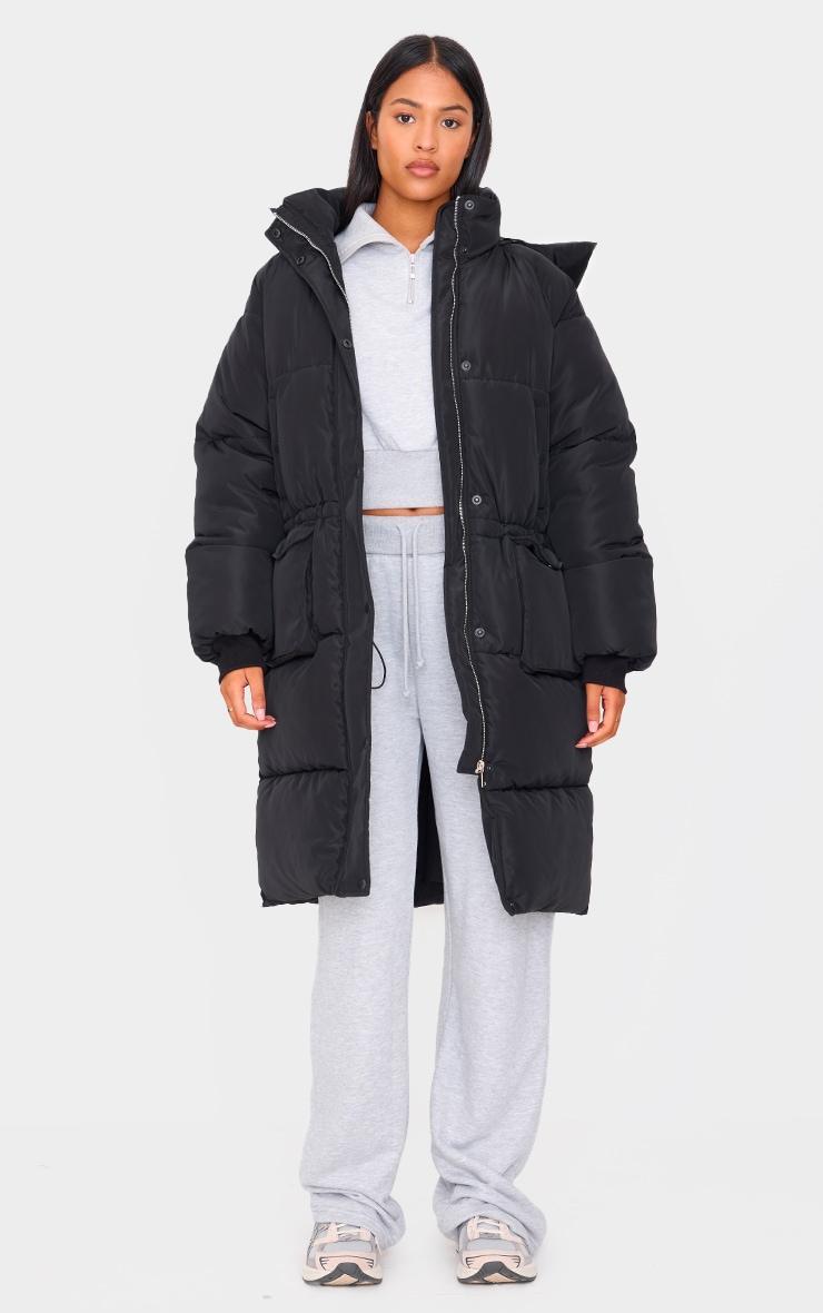 Tall Black Longline Oversized Puffer Coat Product Image