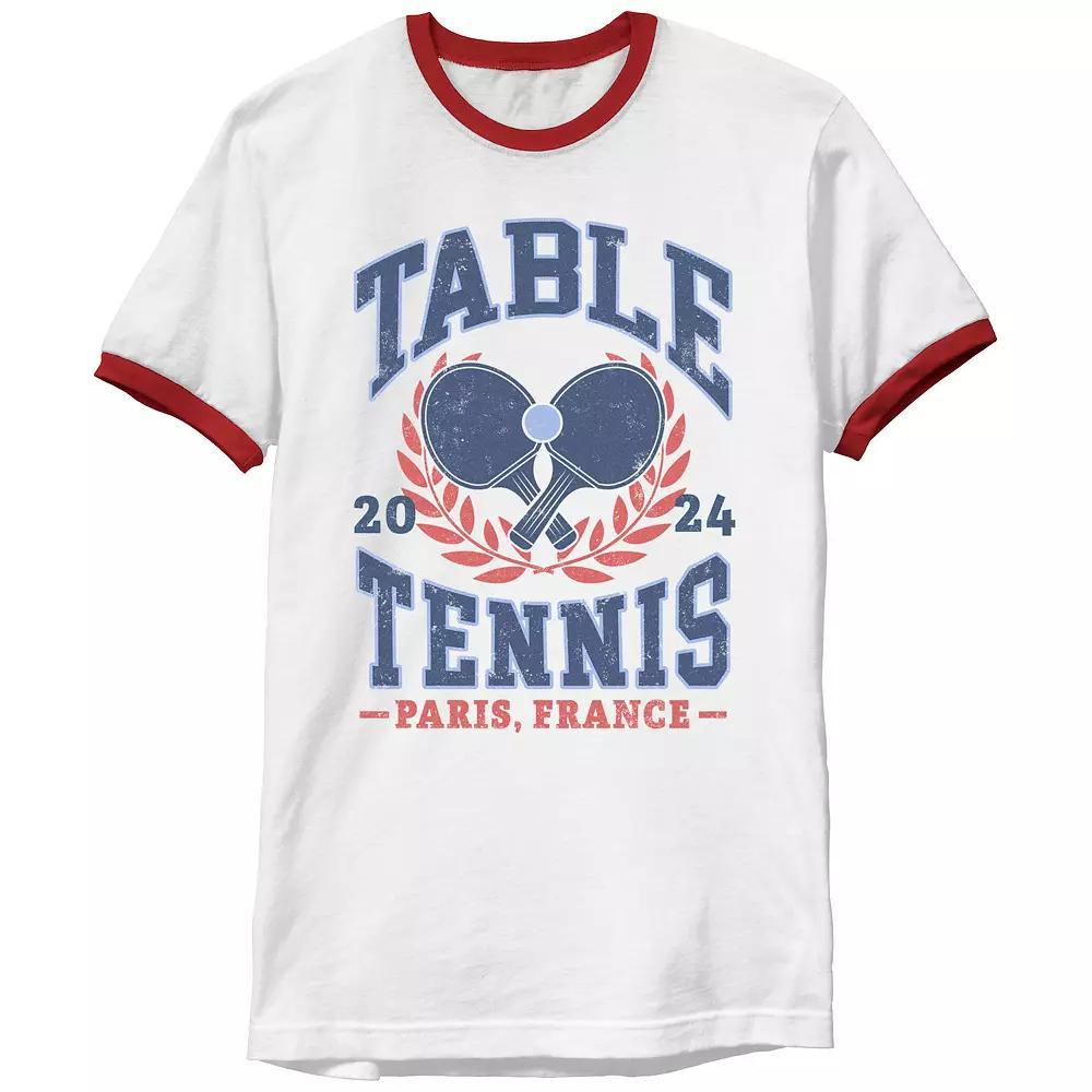 Men's Table Tennis Paris 2024 Ringer Graphic Tee, Size: Small, White Red Product Image