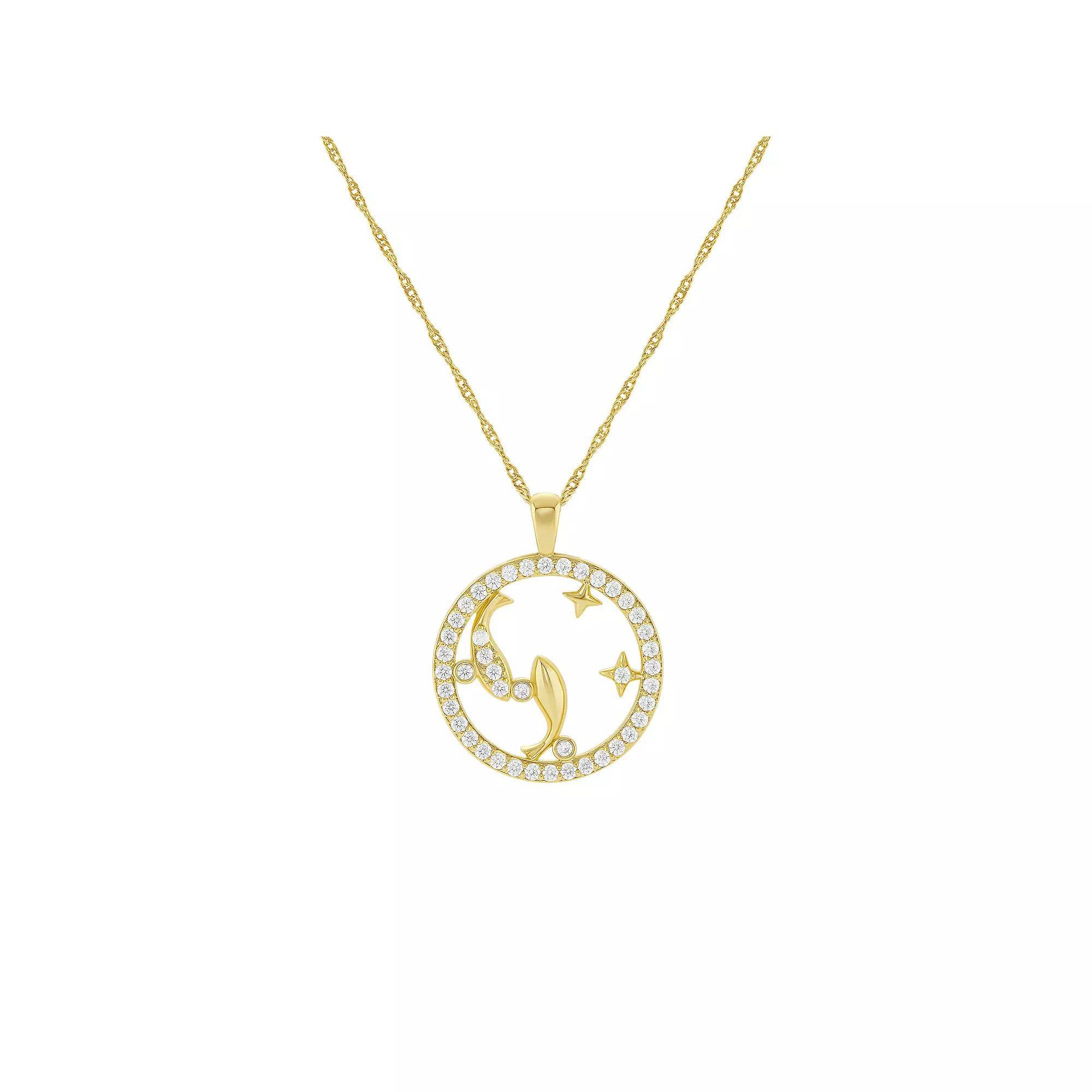 PRIMROSE 18k Gold Plated Cubic Zirconia Zodiac Coin Pendant Necklace, Women's, Size: 18", Pisces Product Image
